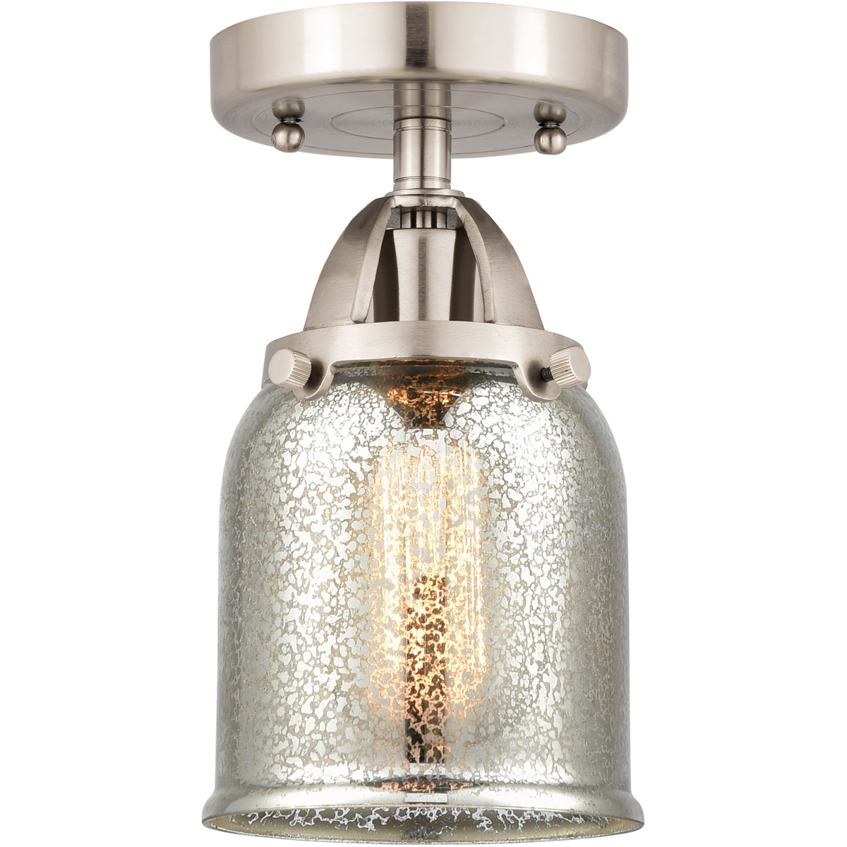 Nouveau 2 Small Bell LED 5 inch Brushed Satin Nickel Semi-Flush Mount Ceiling Light in Silver Plated Mercury Glass