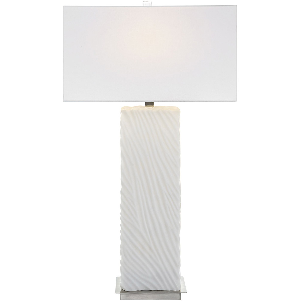 Pillar 32 inch 150.00 watt Granulated White Marble and Brushed Nickel Table Lamp Portable Light