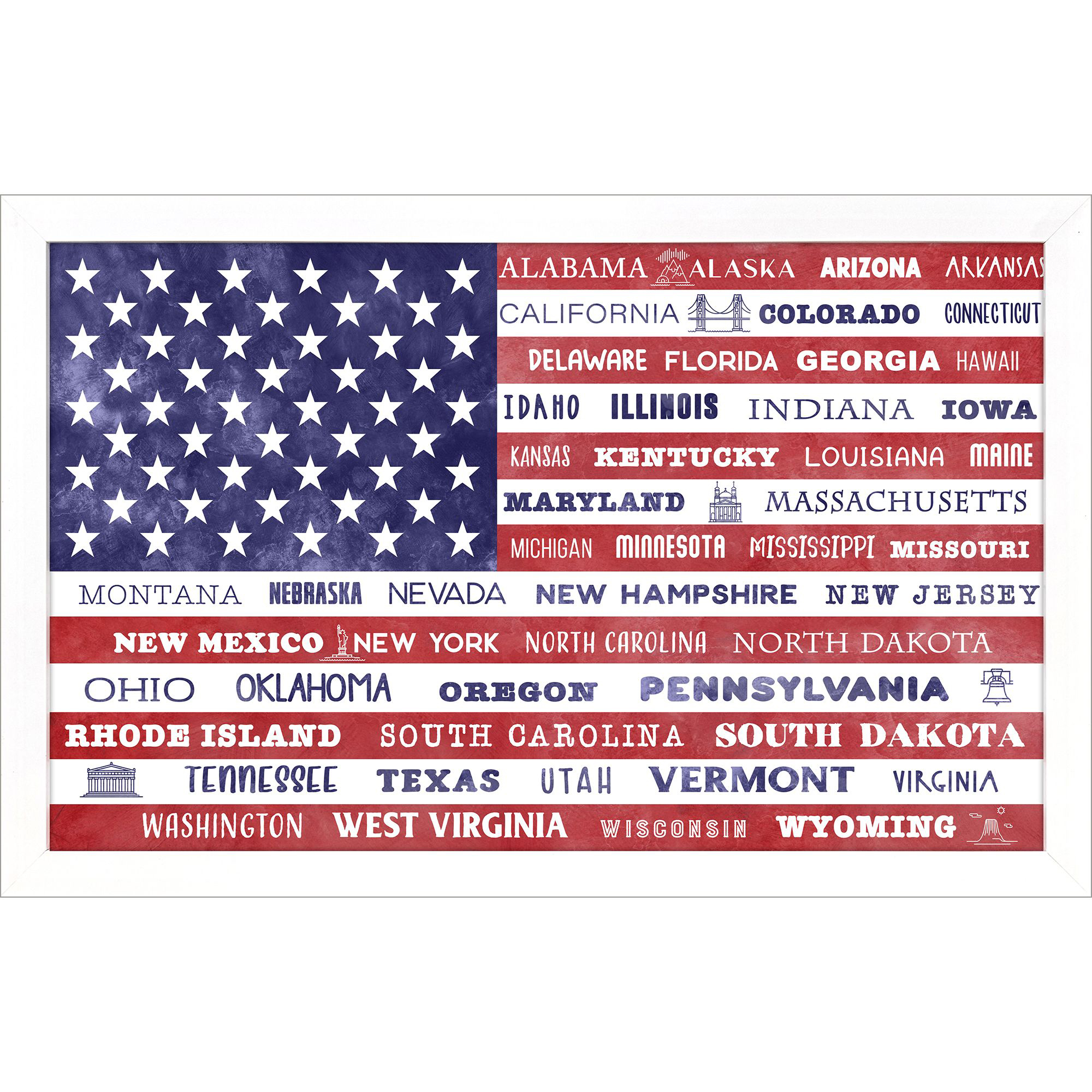 Stately Flag Multi and Blue and Red and White Framed Art, Propac