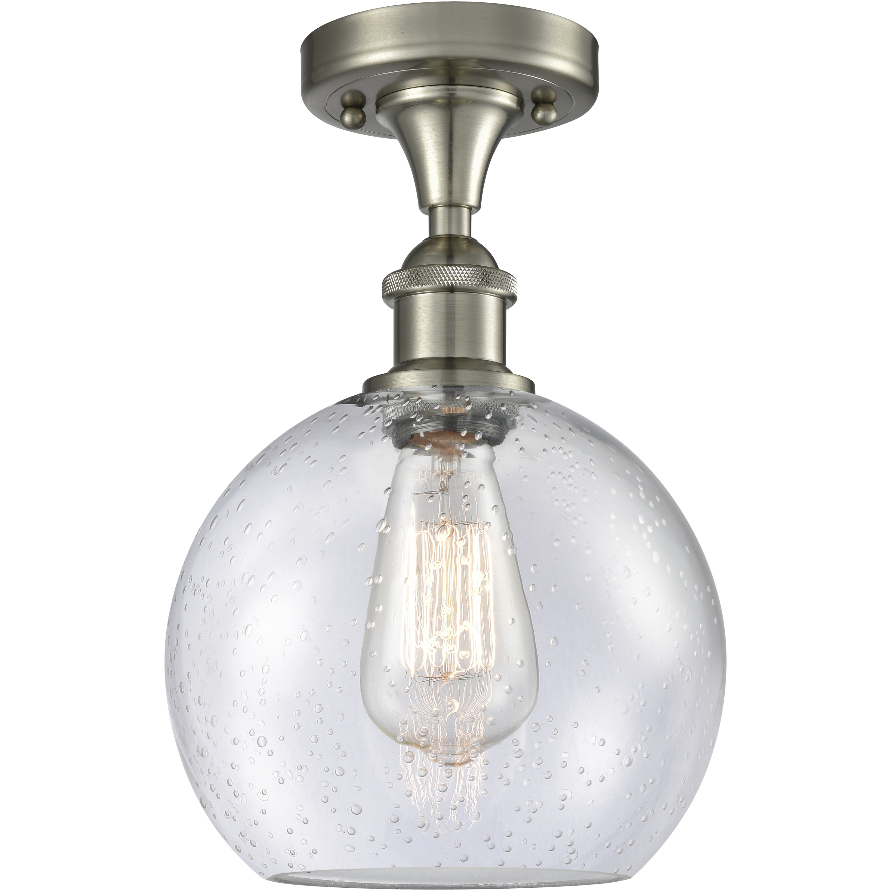Edison Athens 1 Light 8 inch Brushed Satin Nickel Semi-Flush Mount Ceiling Light in Seedy Glass