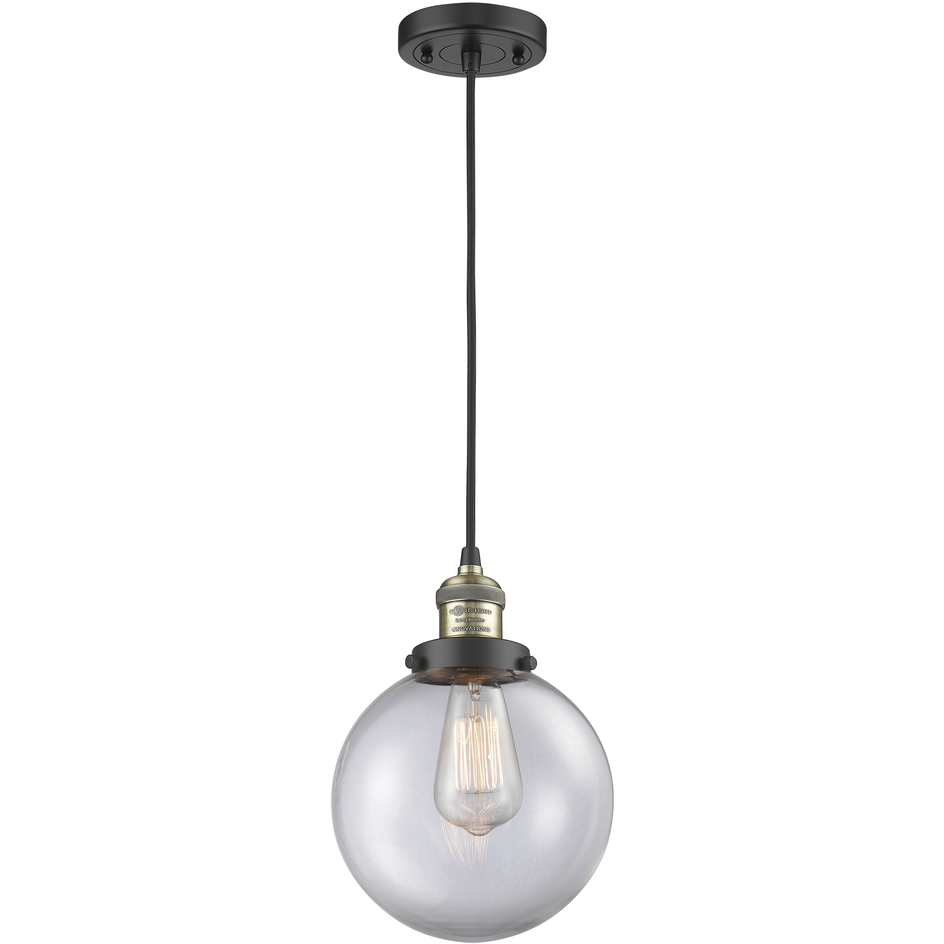 Franklin Restoration Beacon LED 8 inch Black Antique Brass Mini Pendant Ceiling Light in Clear, Franklin Restoration