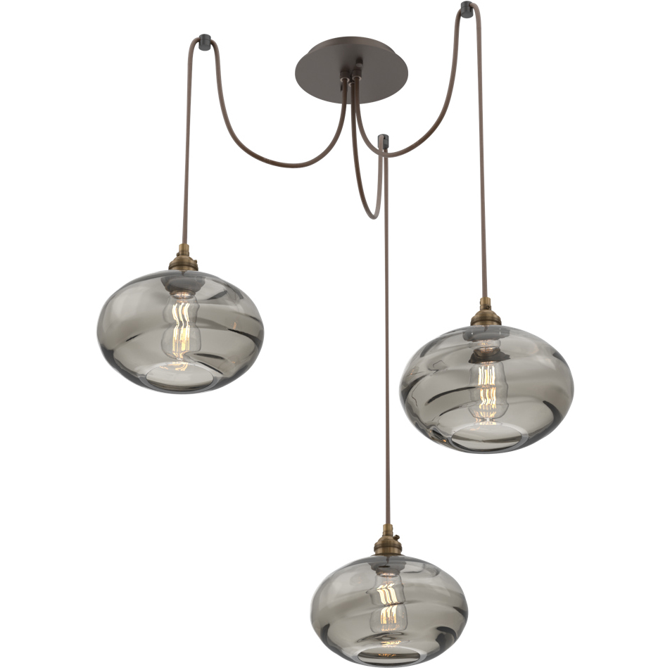 Coppa 3 Light 17 inch Flat Bronze Swag Multi-Pendant Ceiling Light in Smoke Optic