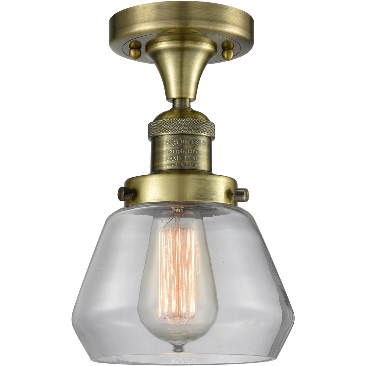 Franklin Restoration Fulton 1 Light 7 inch Antique Brass Semi-Flush Mount Ceiling Light in Incandescent, Clear Glass, Franklin Restoration