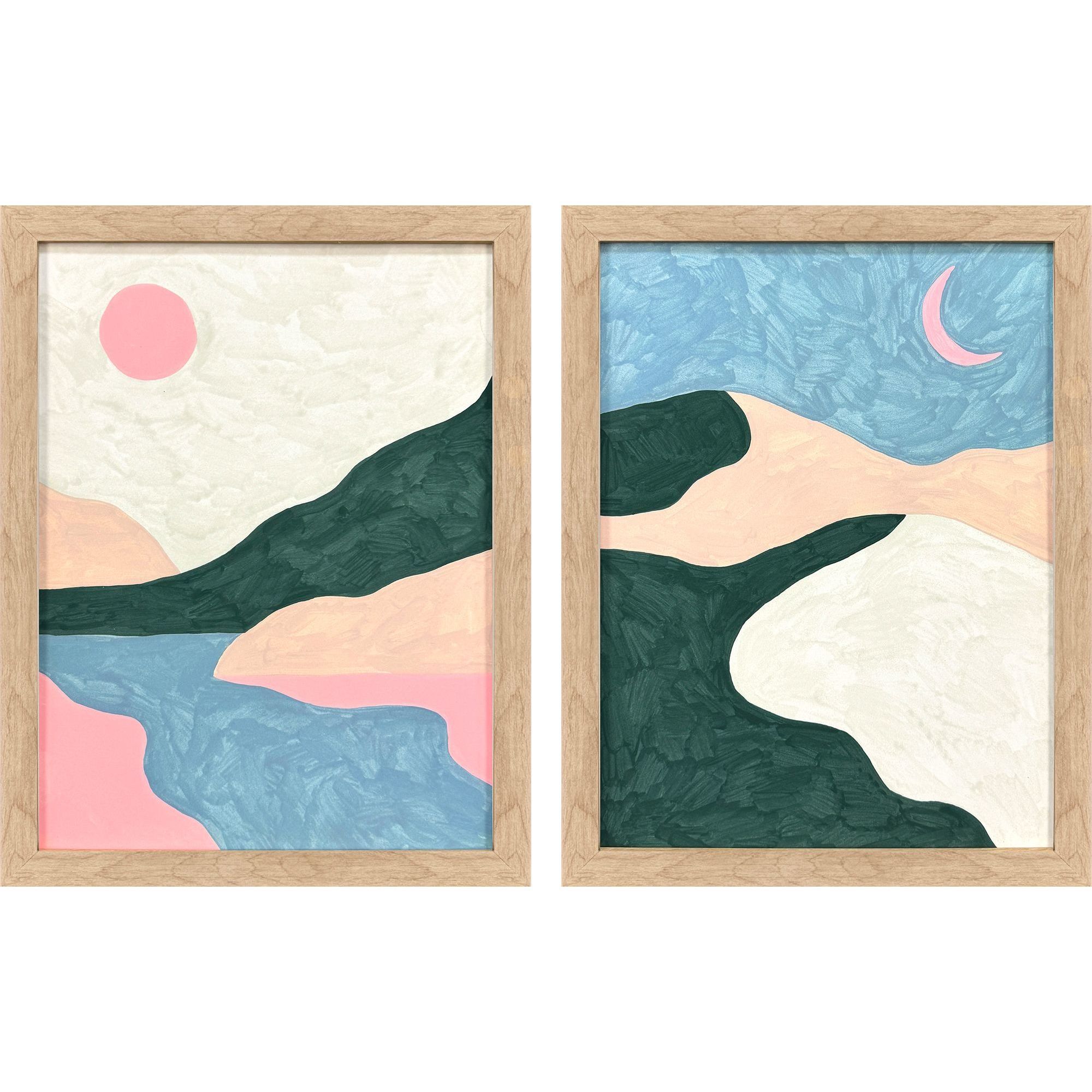 Whimsical Bloom / Whimsical Dream / Whimsical Oasis Pink and Green and Blue and Teal Framed Art, Propac