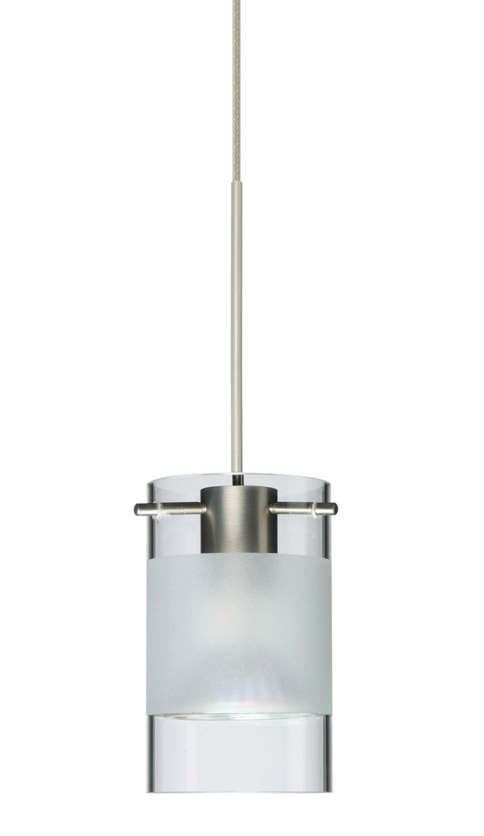 Scope LED Satin Nickel Pendant Ceiling Light in Clear with Frost Glass