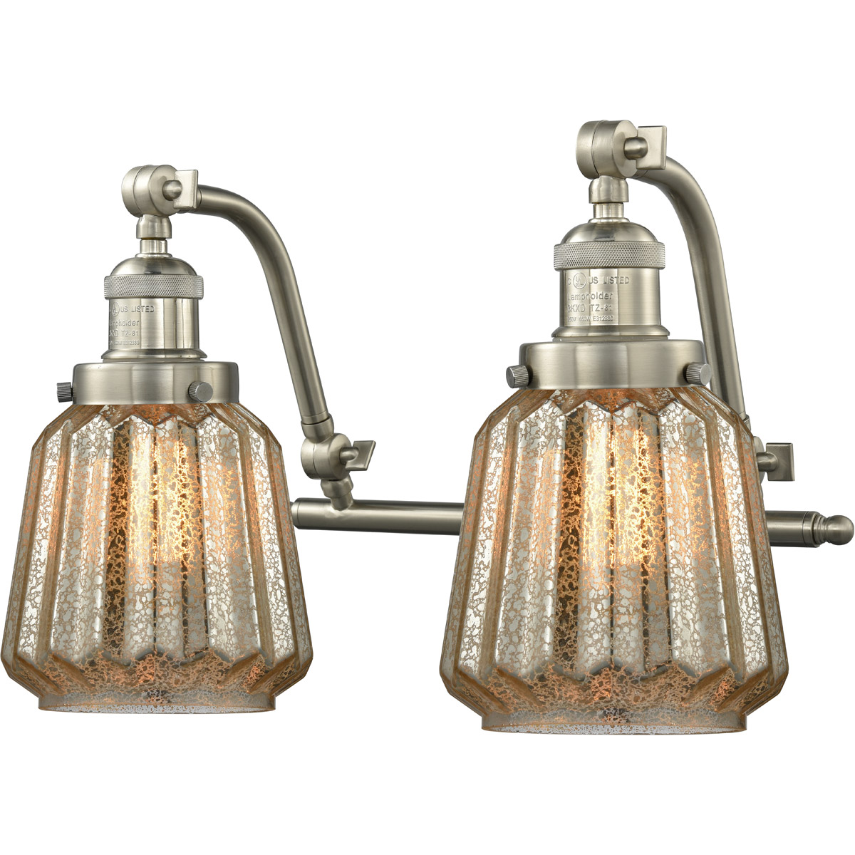 Franklin Restoration Chatham 2 Light 18 inch Brushed Satin Nickel Bath Vanity Light Wall Light in Mercury Glass, Franklin Restoration