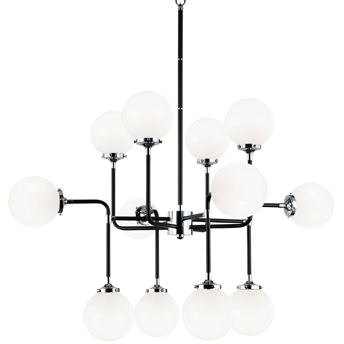 Particles 12 Light 38 inch Black and Chrome Pendant Ceiling Light in Chrome and Opal Glass