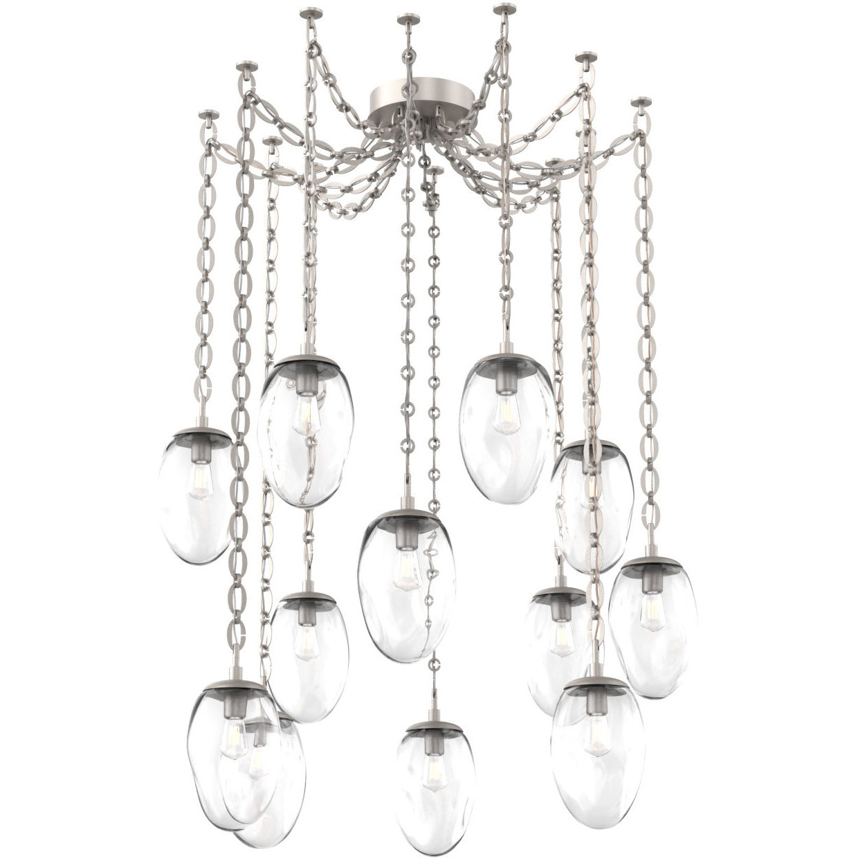 Meteo 12 Light 17 inch Beige Silver Swag Multi-Pendant Ceiling Light in Clear, Oval Chain