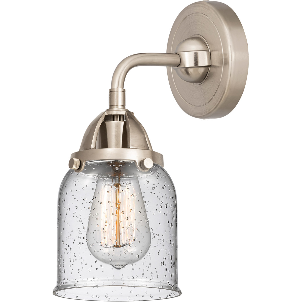 Nouveau 2 Small Bell LED 5 inch Brushed Satin Nickel Sconce Wall Light in Seedy Glass