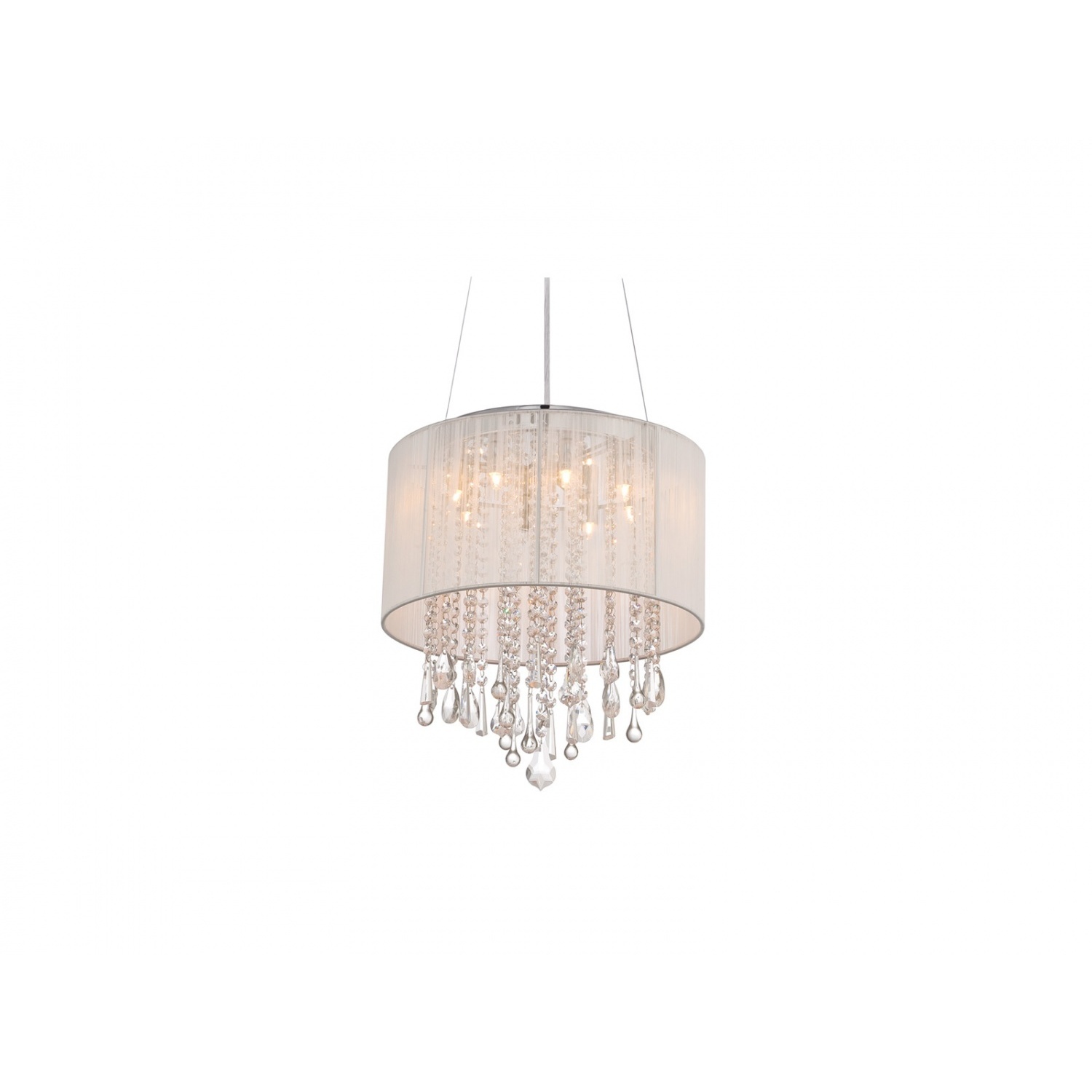 Beverly Dr. LED 16 inch White Silk String Dual Mount / Flush / Hanging Ceiling Light, Convertible to Hanging