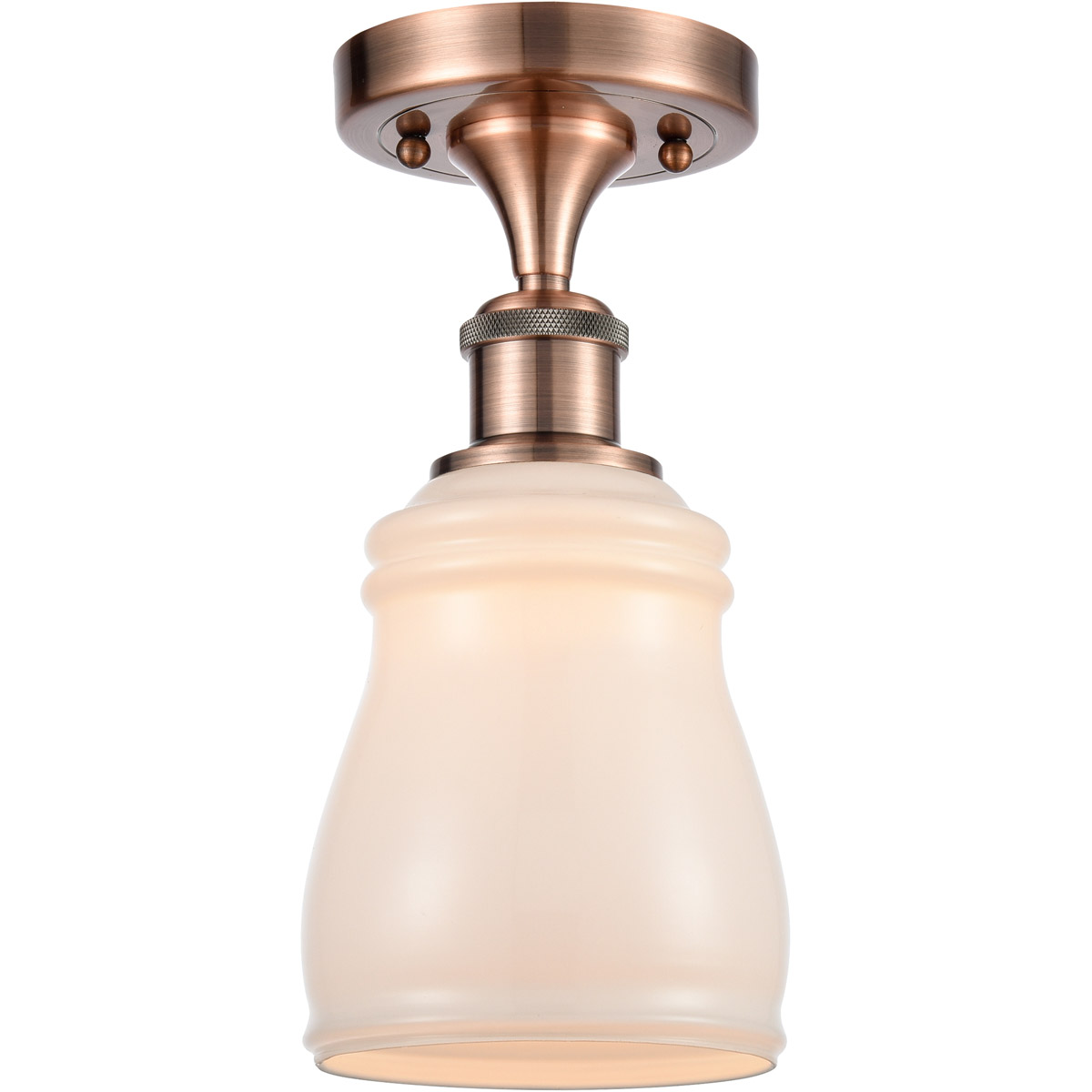 Ballston Ellery 1 Light 5 inch Antique Copper Semi-Flush Mount Ceiling Light in White Glass, Ballston