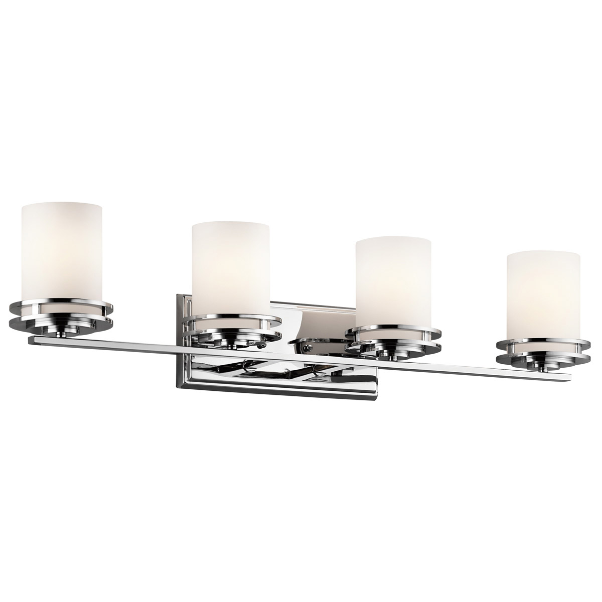 Hendrik 4 Light 34 inch Chrome Wall Mt Bath 4 Arm Wall Light in Satin Etched Cased Opal