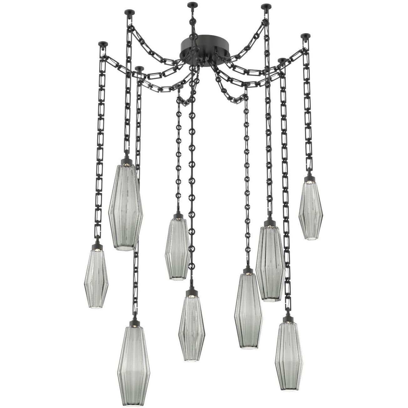 Aalto LED 14.8 inch Matte Black Swag Multi-Pendant Ceiling Light in 3000K LED, Smoke, Rectangular Chain