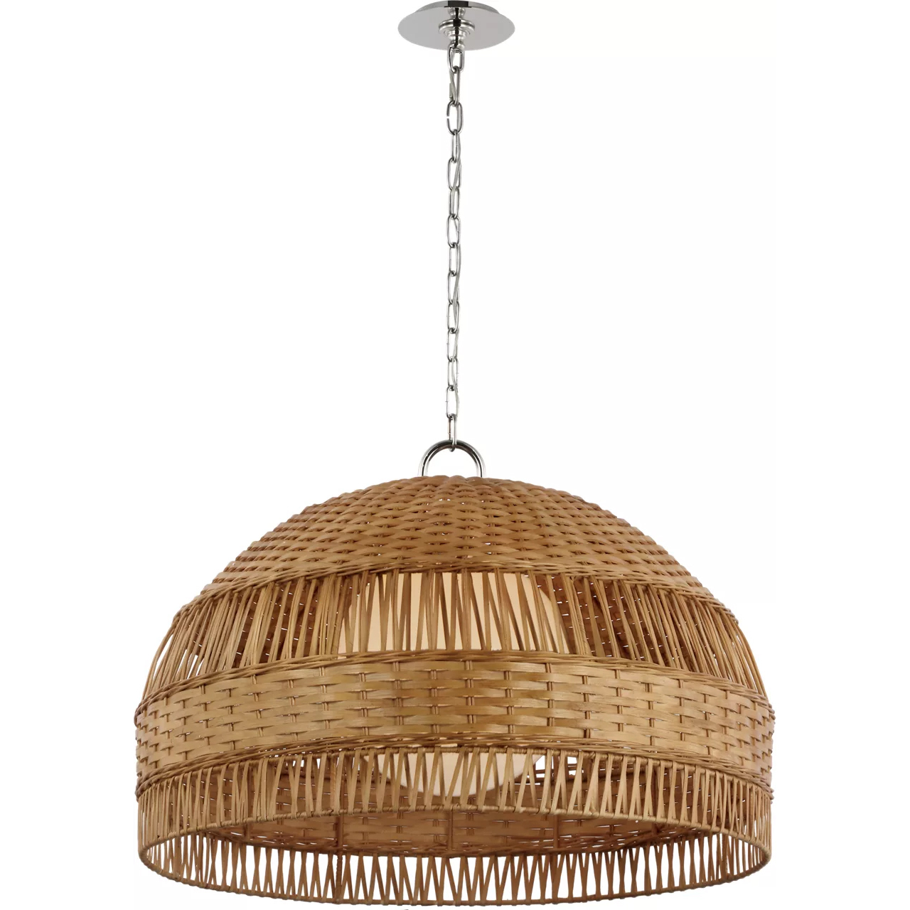 Marie Flanigan Whit LED 30.75 inch Polished Nickel and Natural Wicker Dome Hanging Shade Ceiling Light, Extra Large