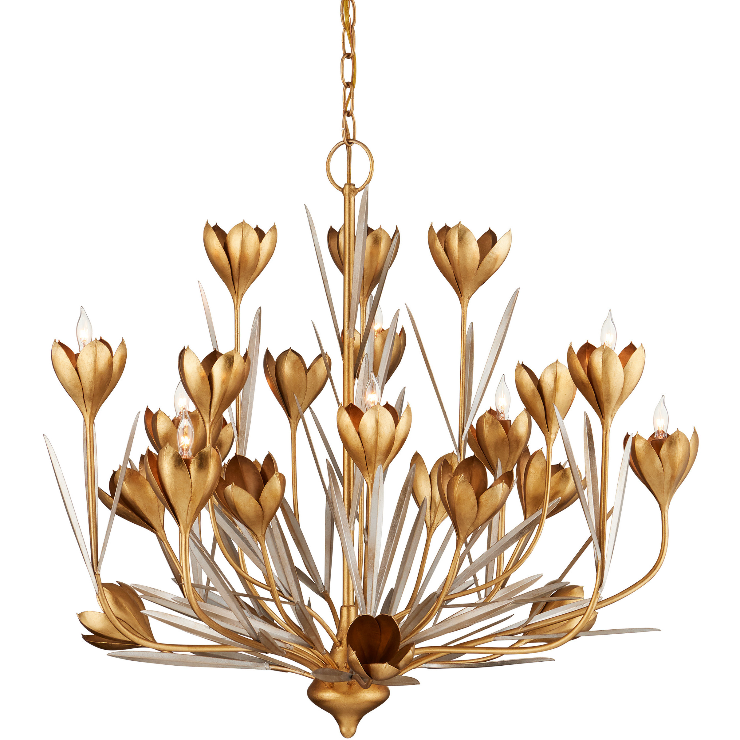 Hortensia 9 Light 32 inch Contemporary Gold Leaf and Contemporary Gold and Contemporary Silver Leaf Chandelier Ceiling Light