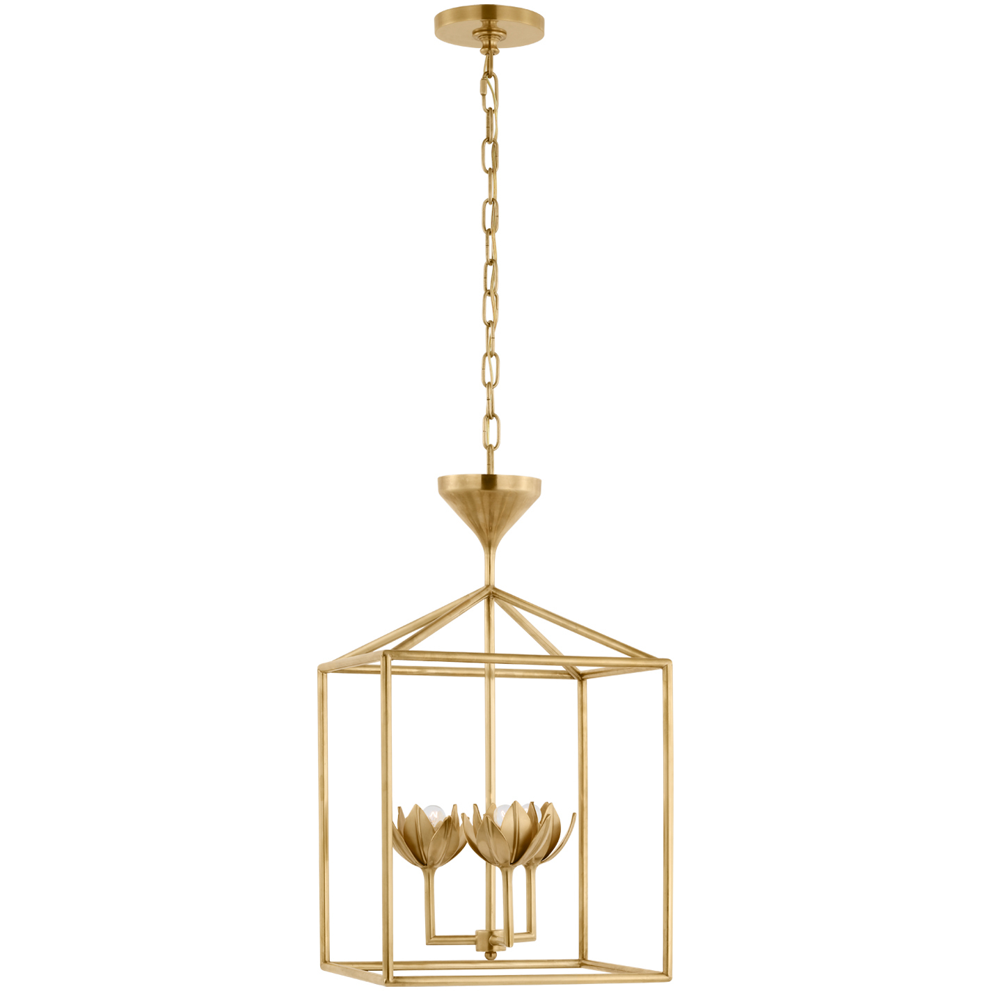 Julie Neill Alberto LED 14 inch Antique-Burnished Brass Open Cage Lantern Pendant Ceiling Light, Small
