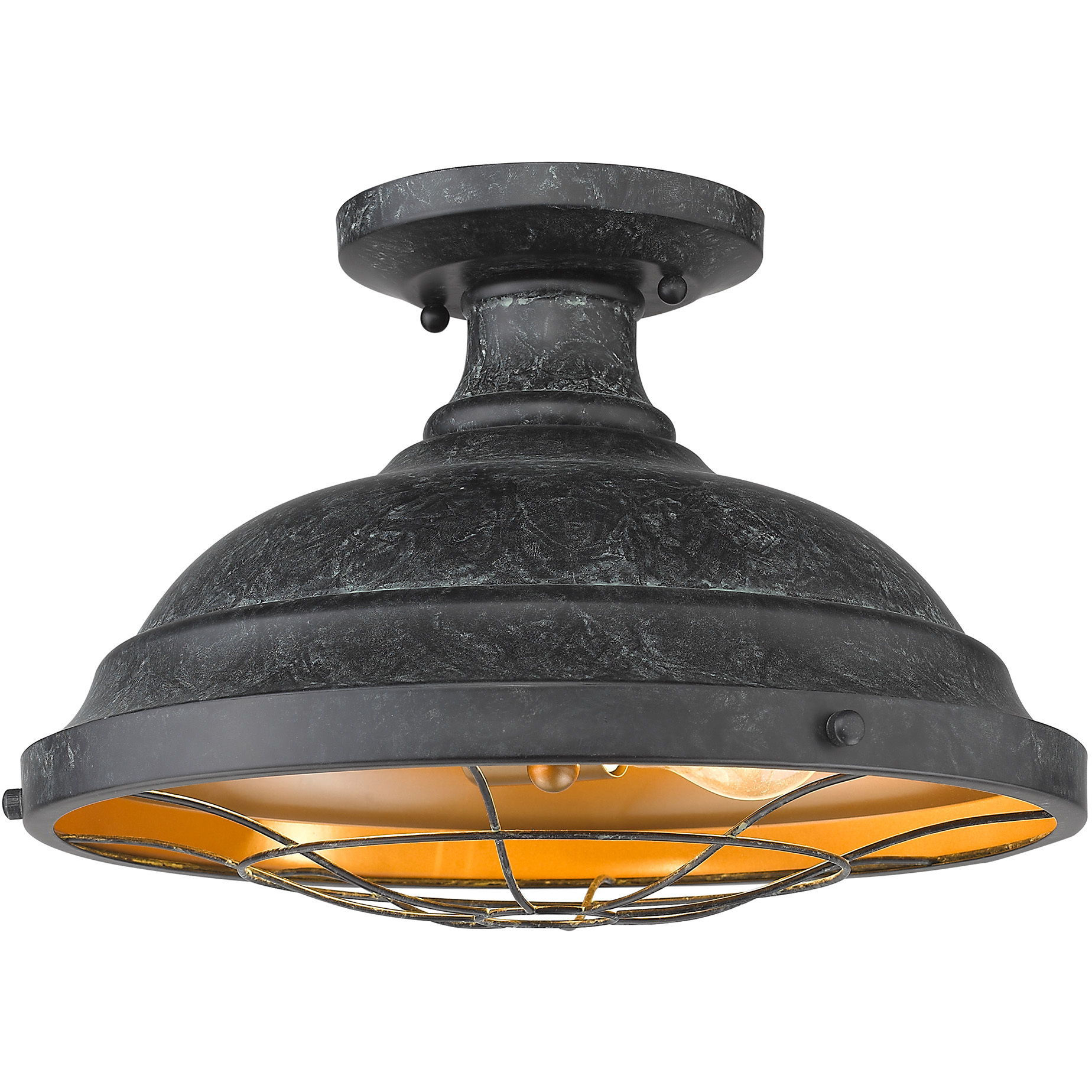Bartlett 2 Light 14 inch Black Patina Semi-Flush Mount Ceiling Light, Damp