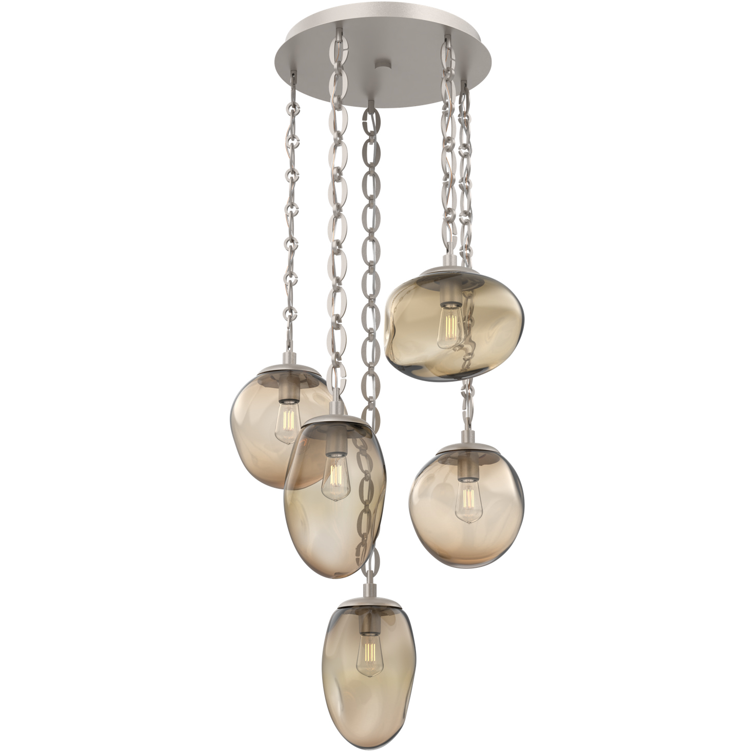 Cosmos 5 Light 24.3 inch Beige Silver Multi-Pendant Ceiling Light in Bronze, Oval Chain