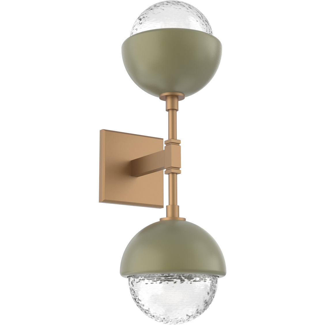 Cabochon Double Sconce Wall Light in 3000K LED, Clear, Novel Brass with Sage Green