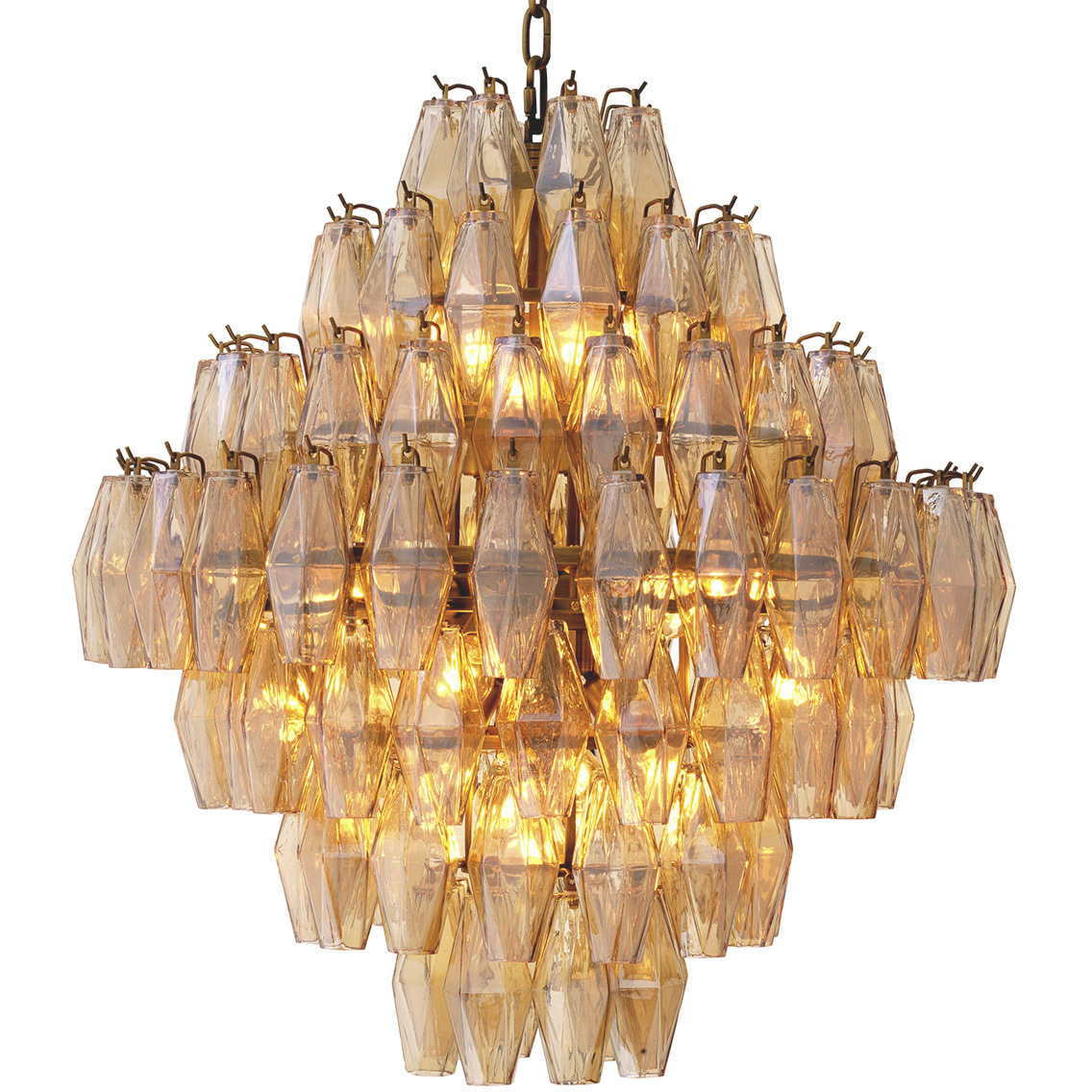 Benini 17 Light 25.59 inch Amber Glass and Antique Brass Chandelier Ceiling Light, Large