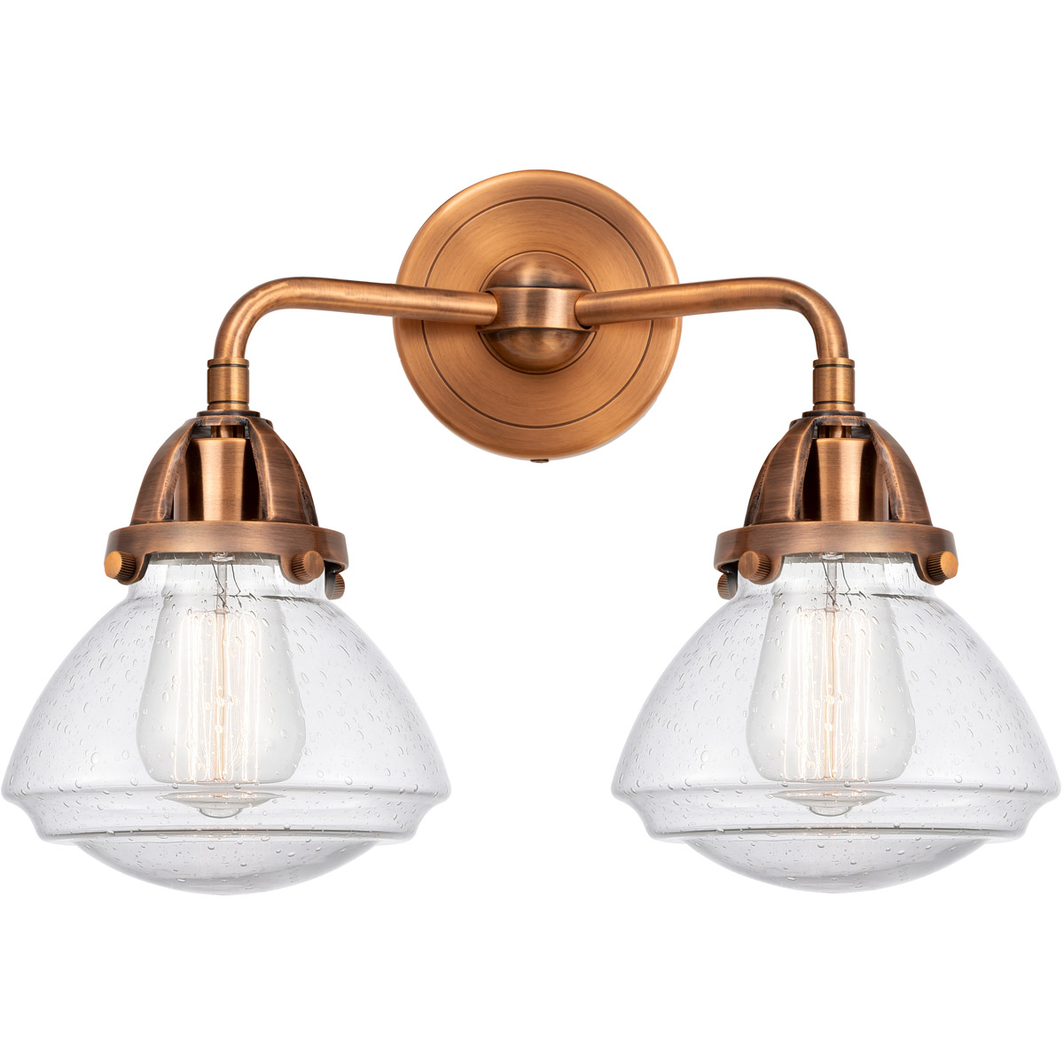 Nouveau 2 Olean LED 15 inch Antique Copper Bath Vanity Light Wall Light in Seedy Glass
