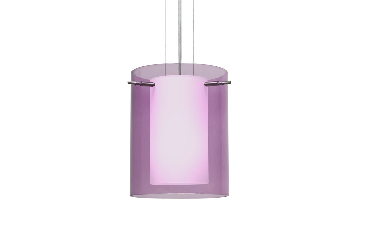 Pahu 1 Light Satin Nickel Pendant Ceiling Light in Transparent Amethyst/Opal Glass, Incandescent