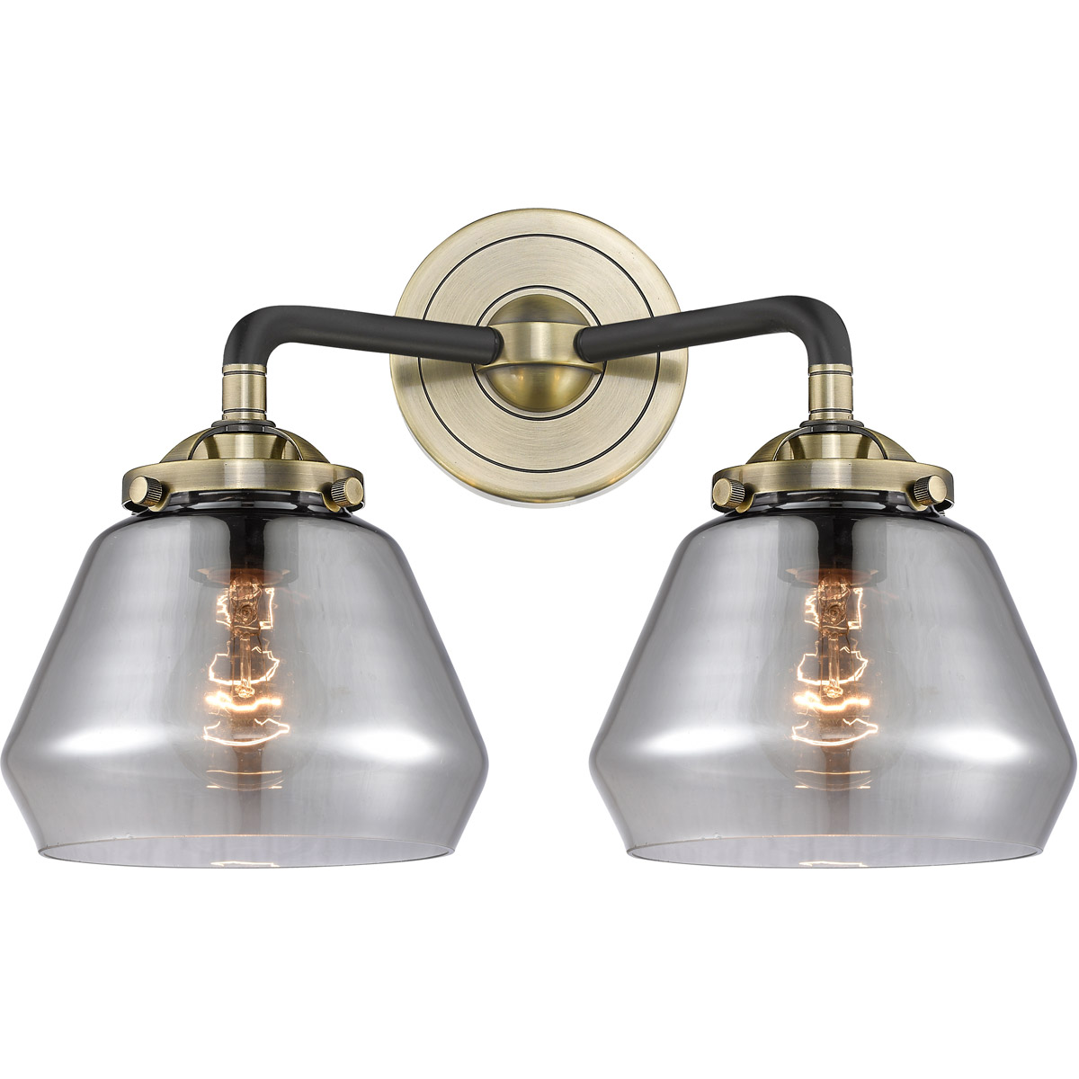 Nouveau Fulton 2 Light 15 inch Black Antique Brass Bath Vanity Light Wall Light in Plated Smoke Glass, Nouveau