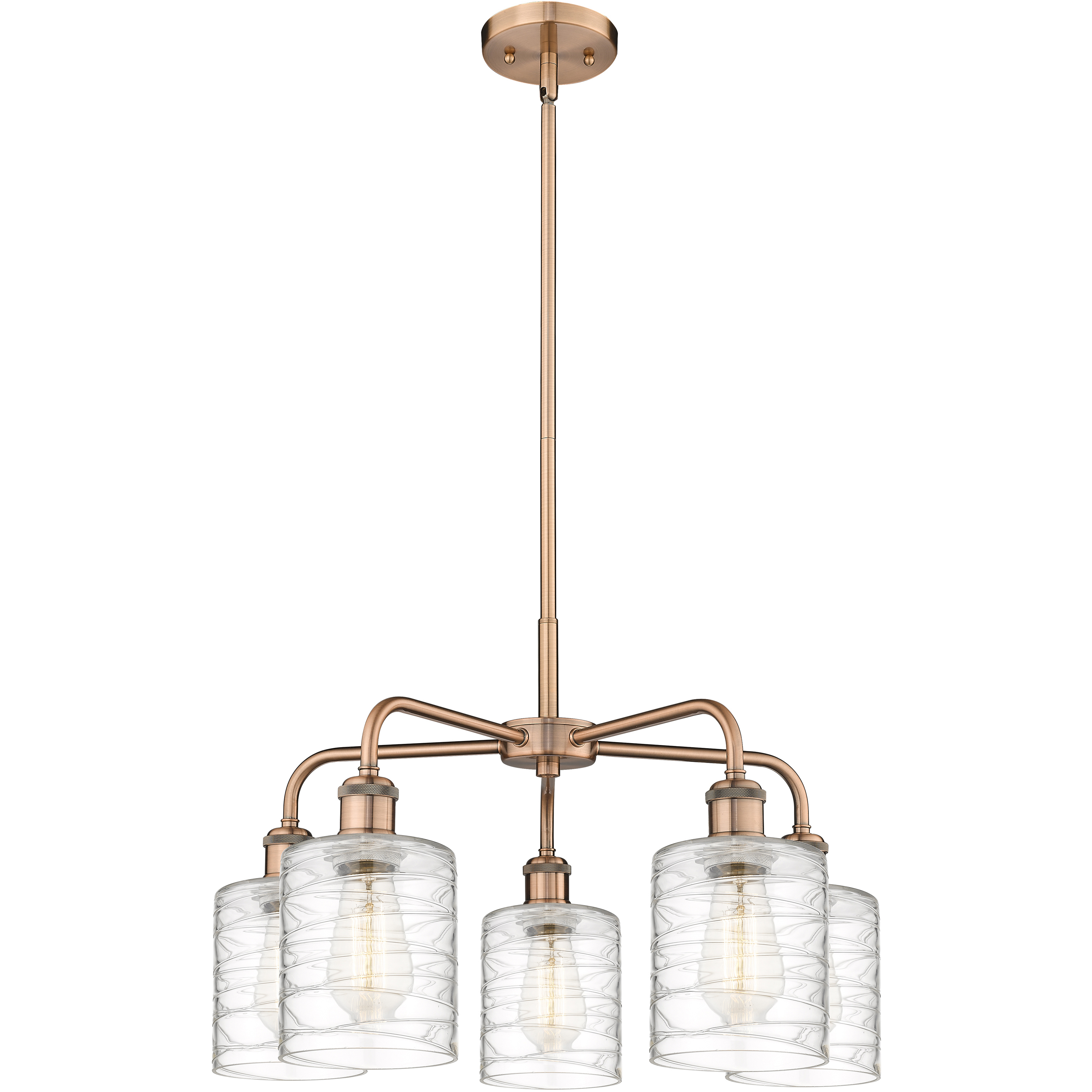 Cobbleskill 5 Light 23 inch Antique Copper Chandelier Ceiling Light in Deco Swirl Glass