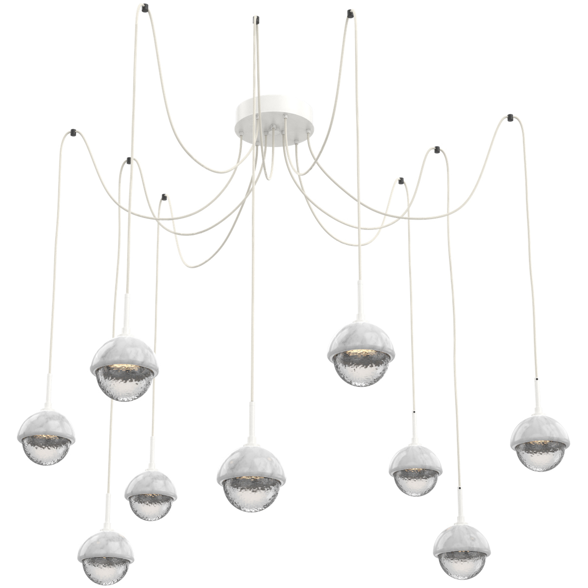 Cabochon LED 14.1 inch Salt White with White Marble Swag Multi-Pendant Ceiling Light in 3000K LED, Clear