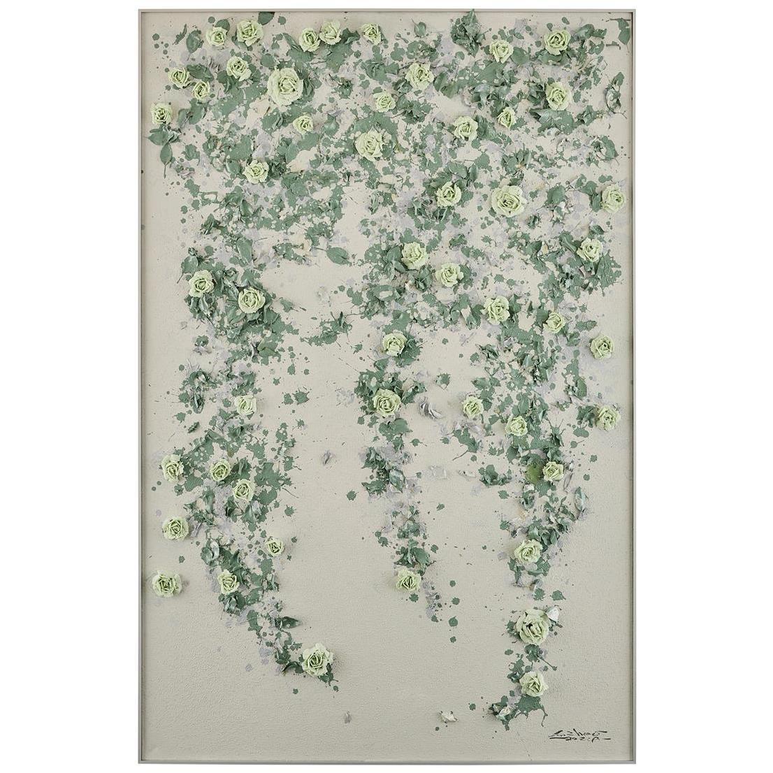 LM Zhou's Hanging Rose Garden 71 X 47.5 inch Oils and Original Art