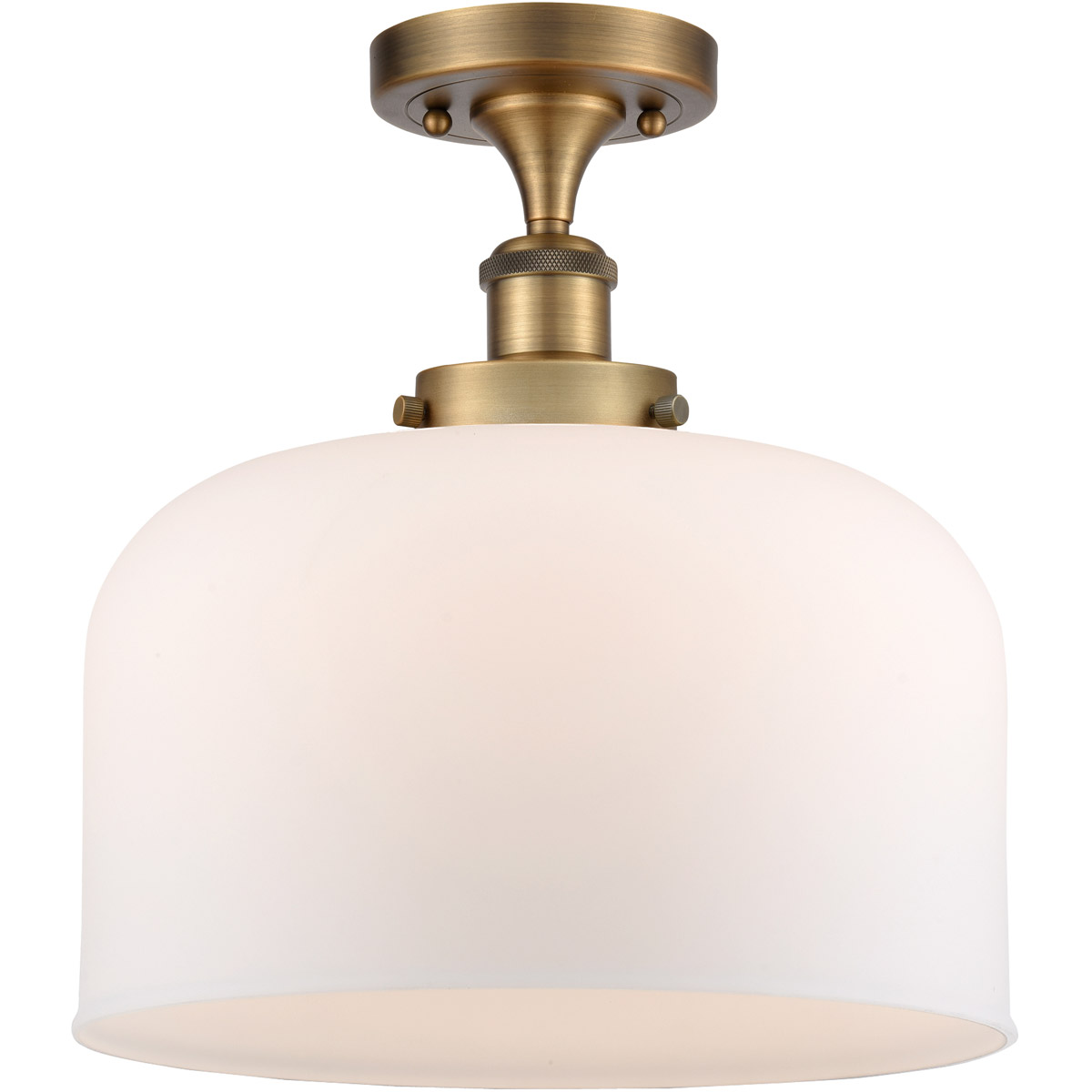 Ballston X-Large Bell LED 8 inch Brushed Brass Semi-Flush Mount Ceiling Light in Matte White Glass
