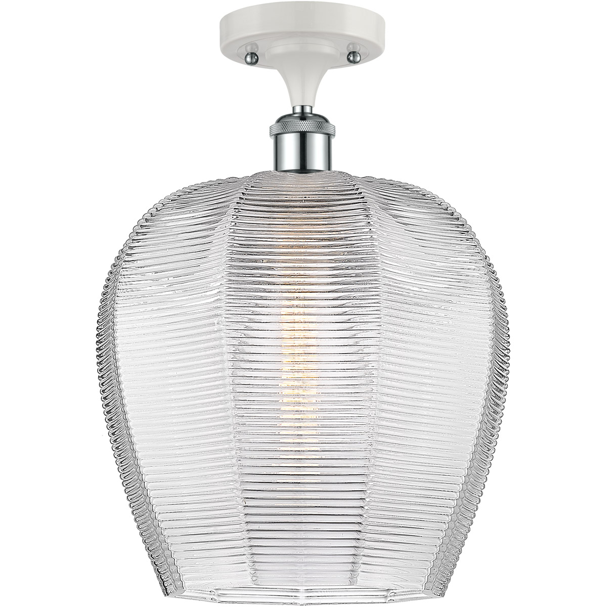 Ballston Norfolk LED 12 inch White and Polished Chrome Semi-Flush Mount Ceiling Light in Clear Glass
