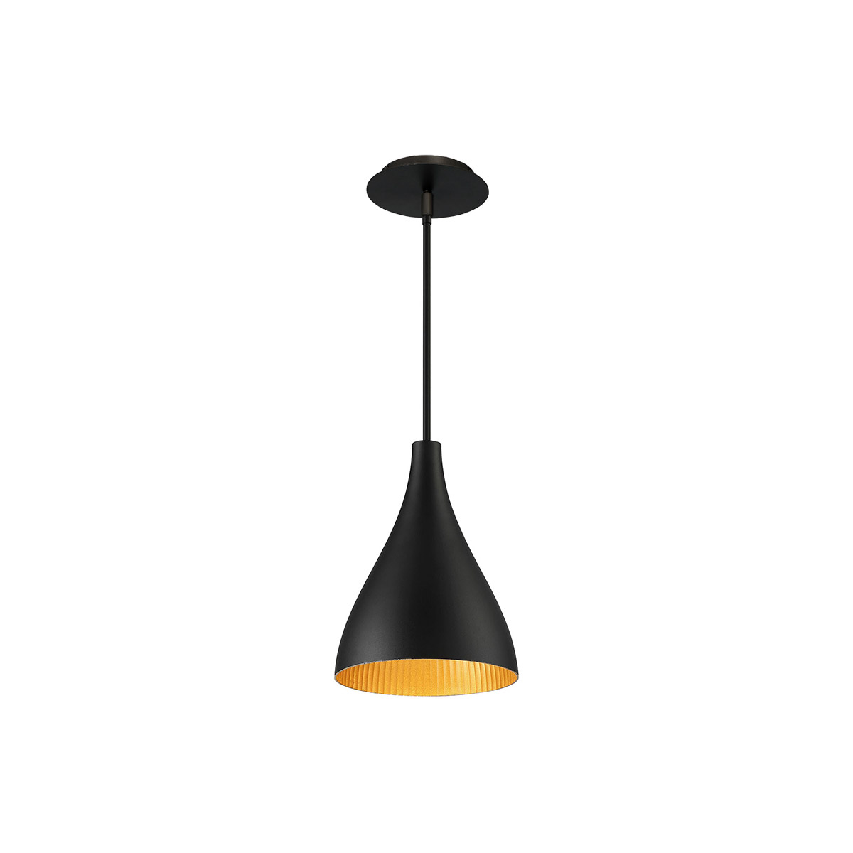 Copa LED 9 inch Black Gold Ribbed Outdoor Pendant, dweLED