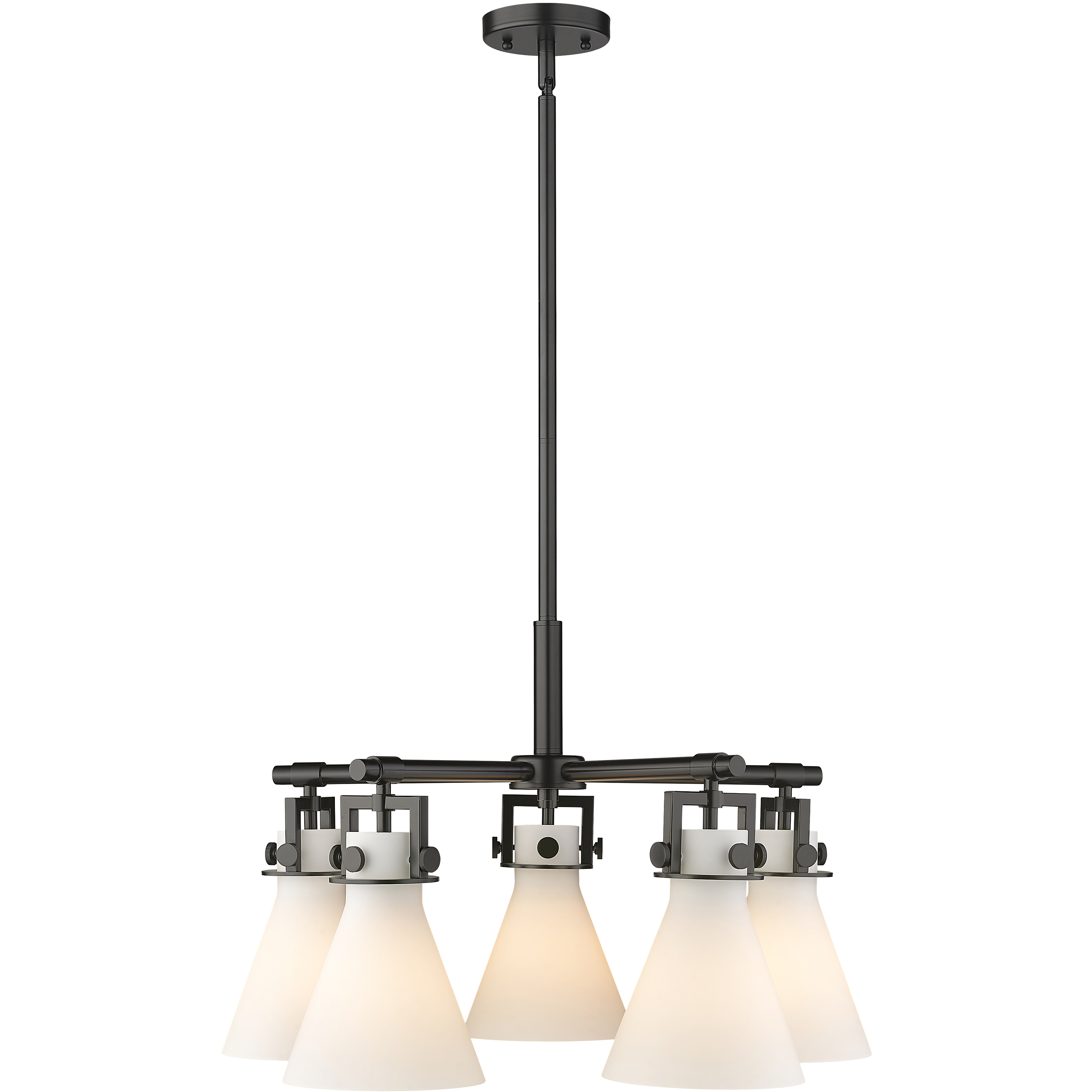 Newton Cone 5 Light 26 inch Matte Black Chandelier Ceiling Light in Matte White Glass