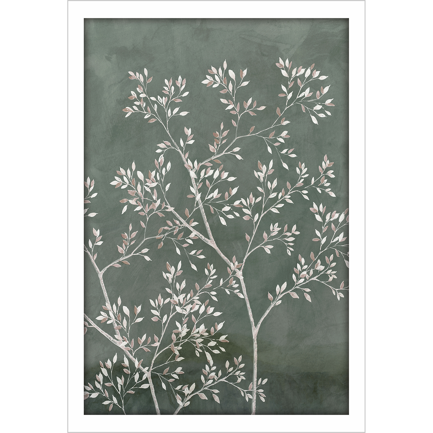 Delicate Tree Green and Beige and White Framed Art