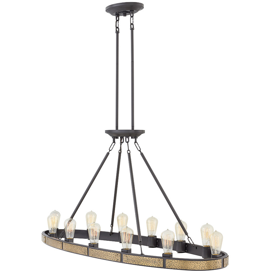 Everett 12 Light 48.25 inch Bronze with Heritage Brass Indoor Linear Chandelier Ceiling Light, Oval