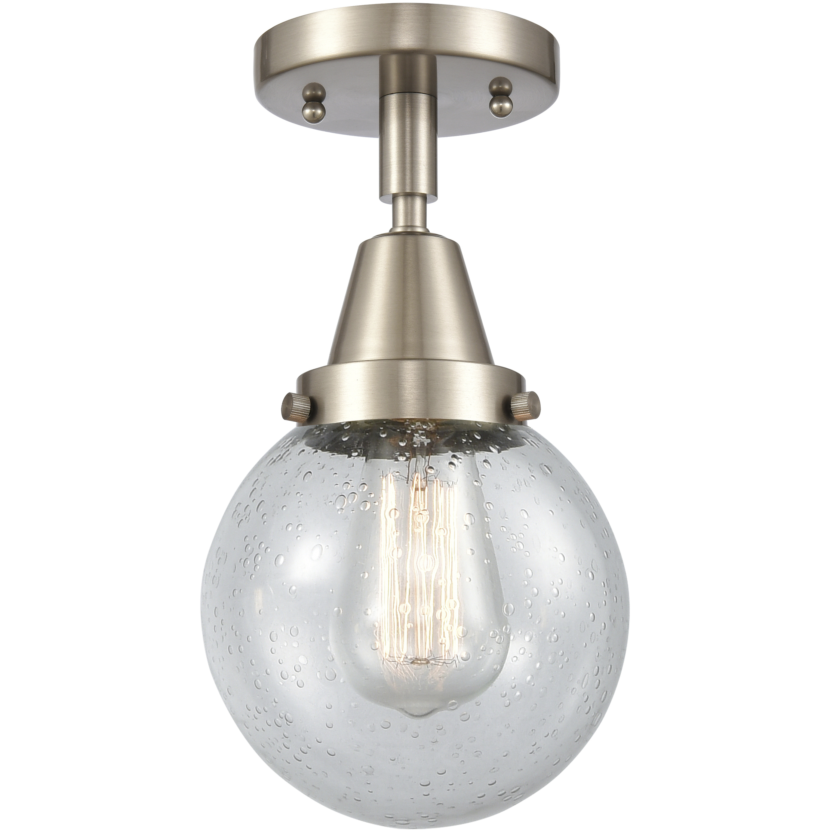 Beacon 1 Light 6 inch Brushed Satin Nickel Flush Mount Ceiling Light in Bulb Not Included, Seedy Glass