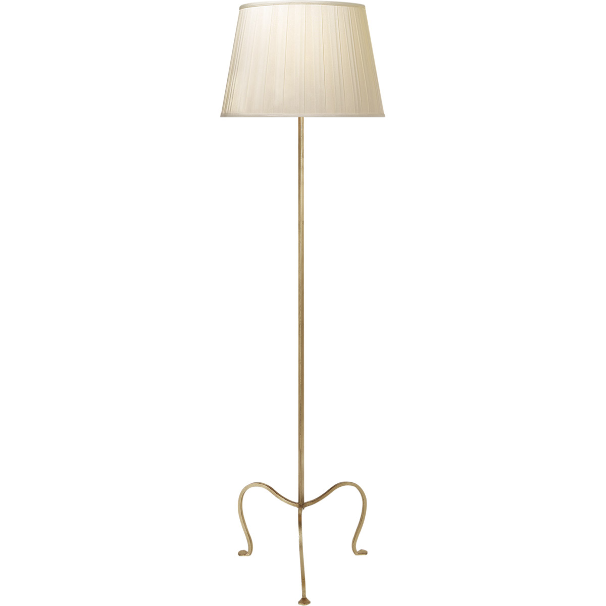 J. Randall Powers Albert 59 inch 75 watt Gilded Iron Tri-Leg Floor Lamp Portable Light in Silk Box Pleat, Petite