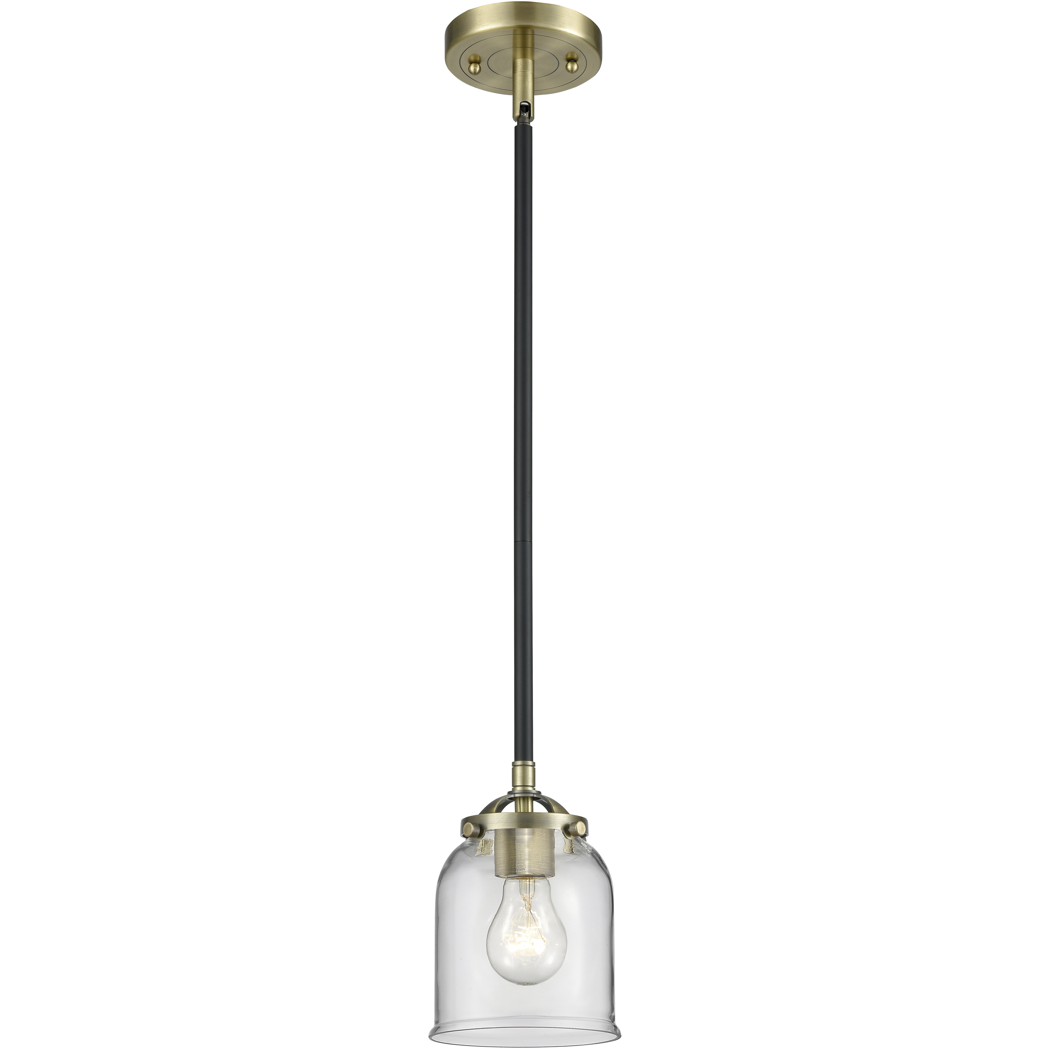 Nouveau Bell LED 5 inch Black Antique Brass Mini Pendant Ceiling Light in Clear, Nouveau