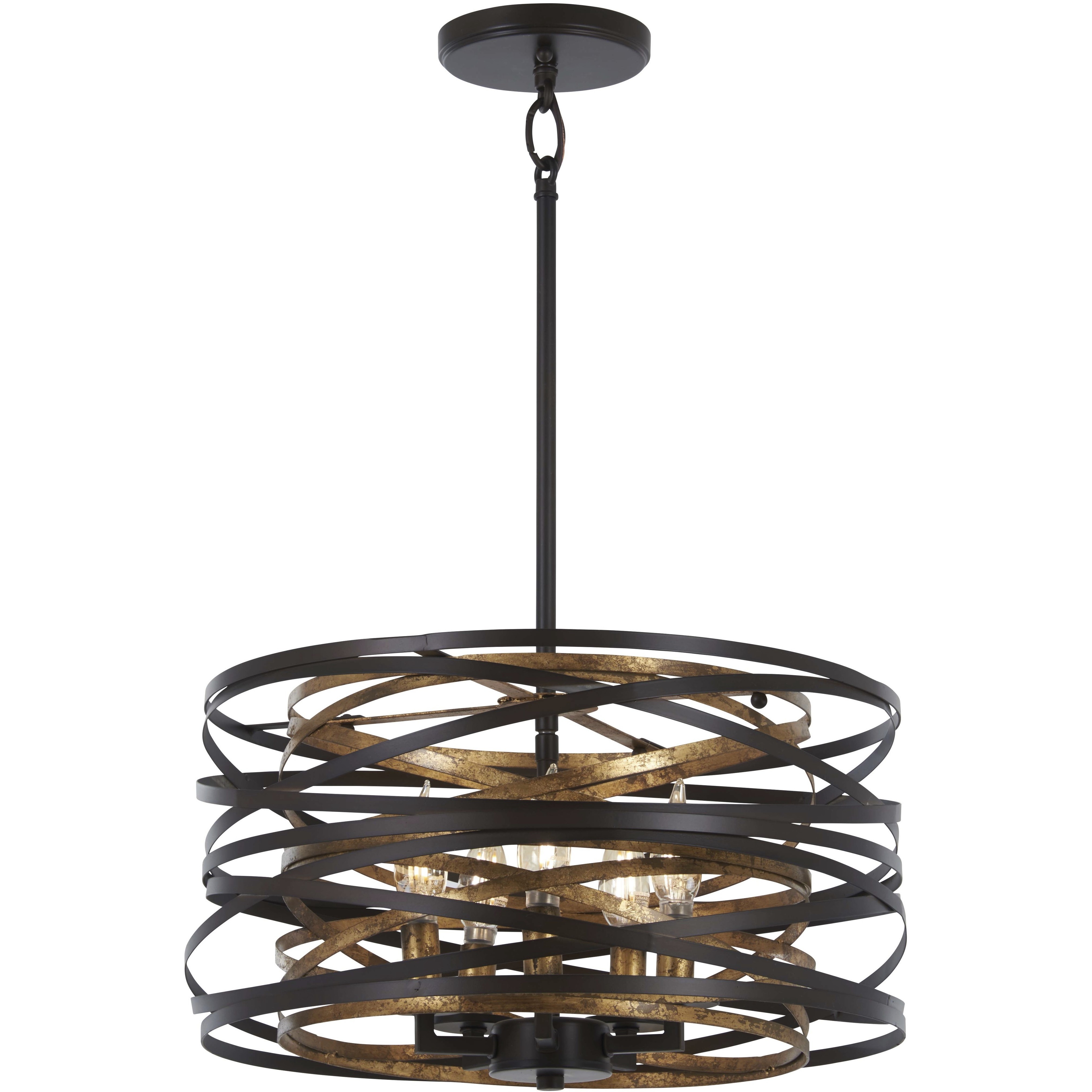 Minka-Lavery Vortic Flow 5 Light 16 inch Dark Bronze with Mosaic Gold Pendant Ceiling Light, Convertible To Semi-Flush 4675-111 - Open Box