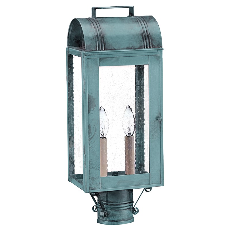 Livery 2 Light 19 inch Verdi Gris Post Lamp in Seedy Marine Glass