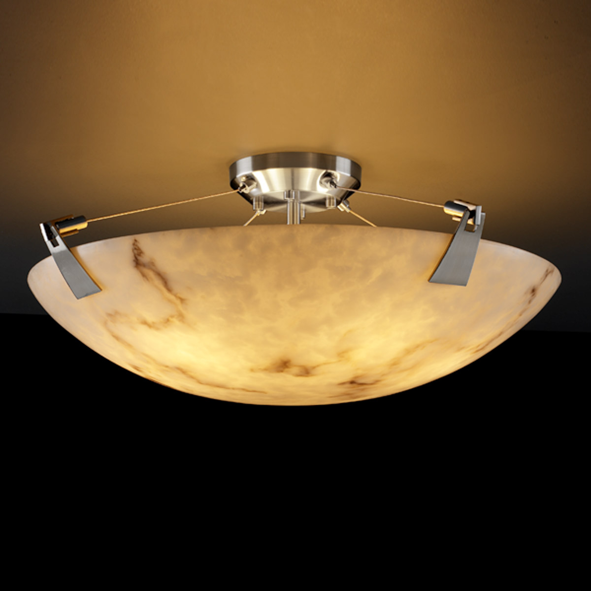 Lumenaria 6 Light 21 inch Brushed Nickel Semi-Flush Bowl Ceiling Light in Round Bowl, Incandescent
