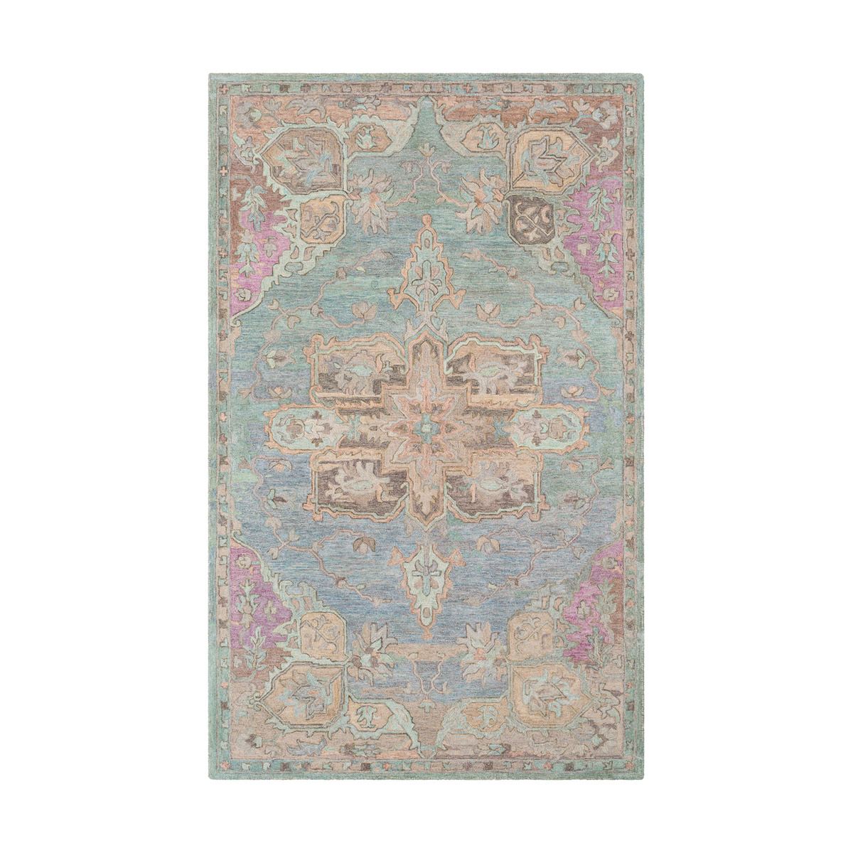 Classic Nouveau 36 X 24 inch Aqua/Taupe/Grass Green/Khaki/Dark Brown/Mauve Rugs, Rectangle