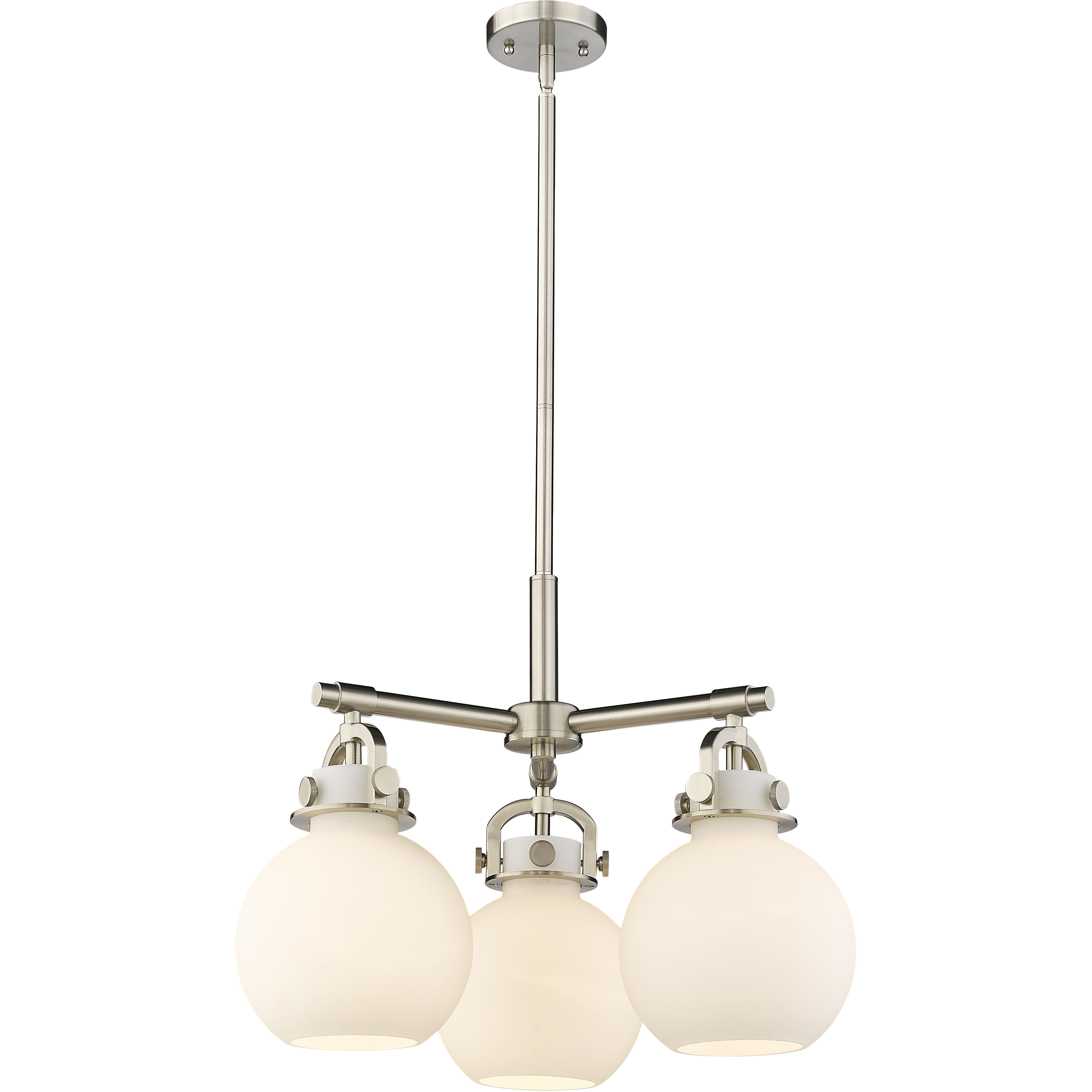 Newton Sphere 3 Light 20.38 inch Satin Nickel Pendant Ceiling Light in Matte White Glass