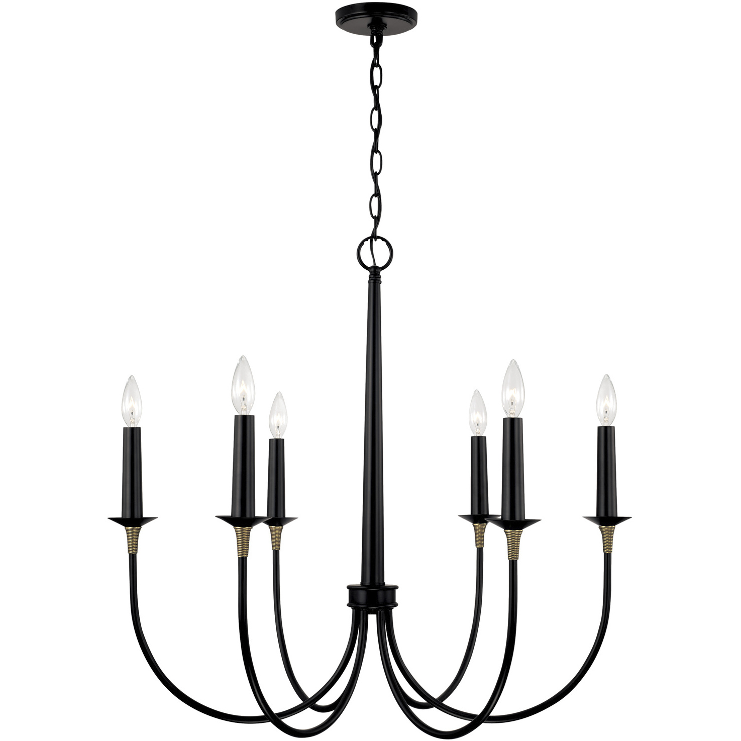 Amara 6 Light 30.5 inch Matte Black with Brass Chandelier Ceiling Light