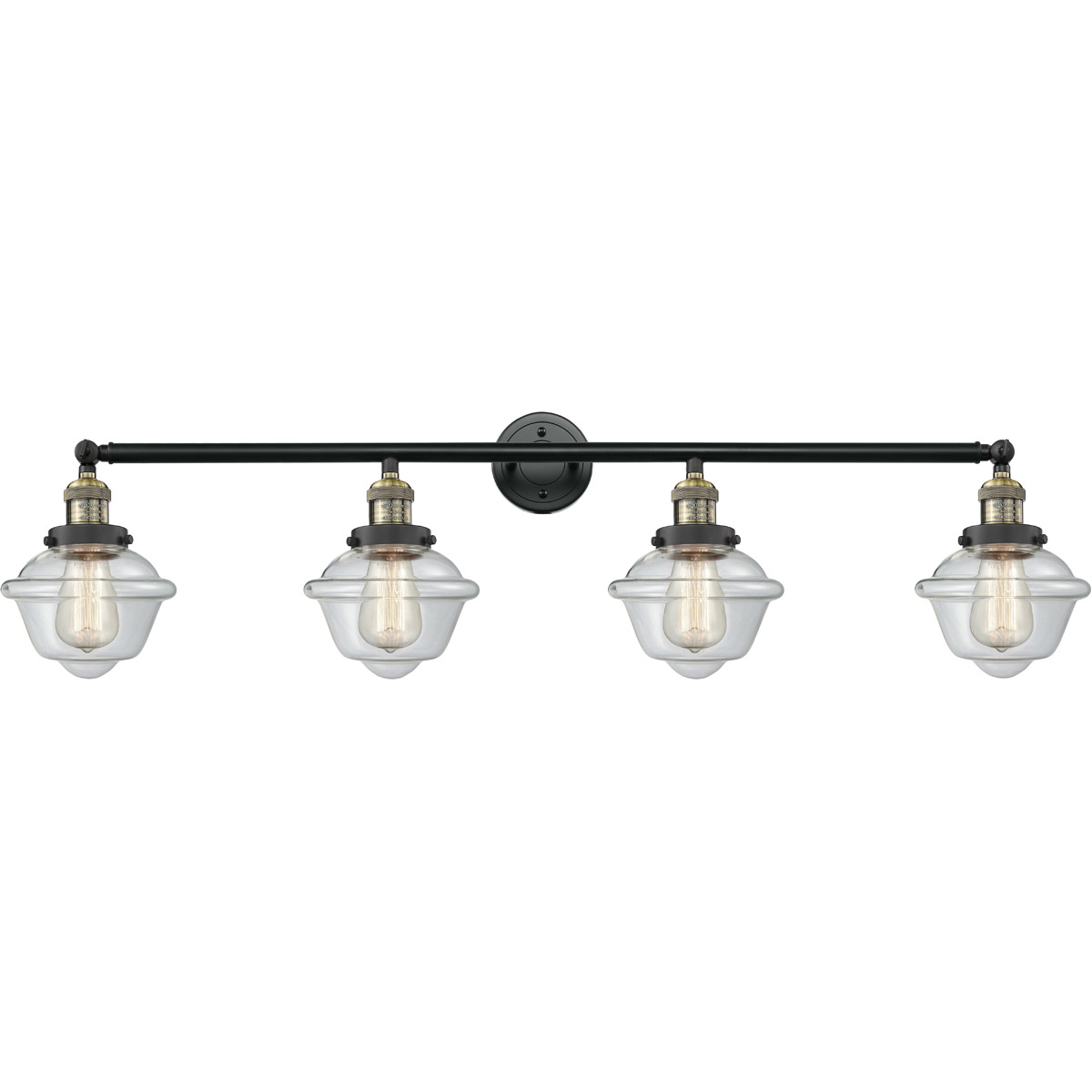 Franklin Restoration Small Oxford 4 Light 46 inch Black Antique Brass Bath Vanity Light Wall Light in Clear Glass, Franklin Restoration