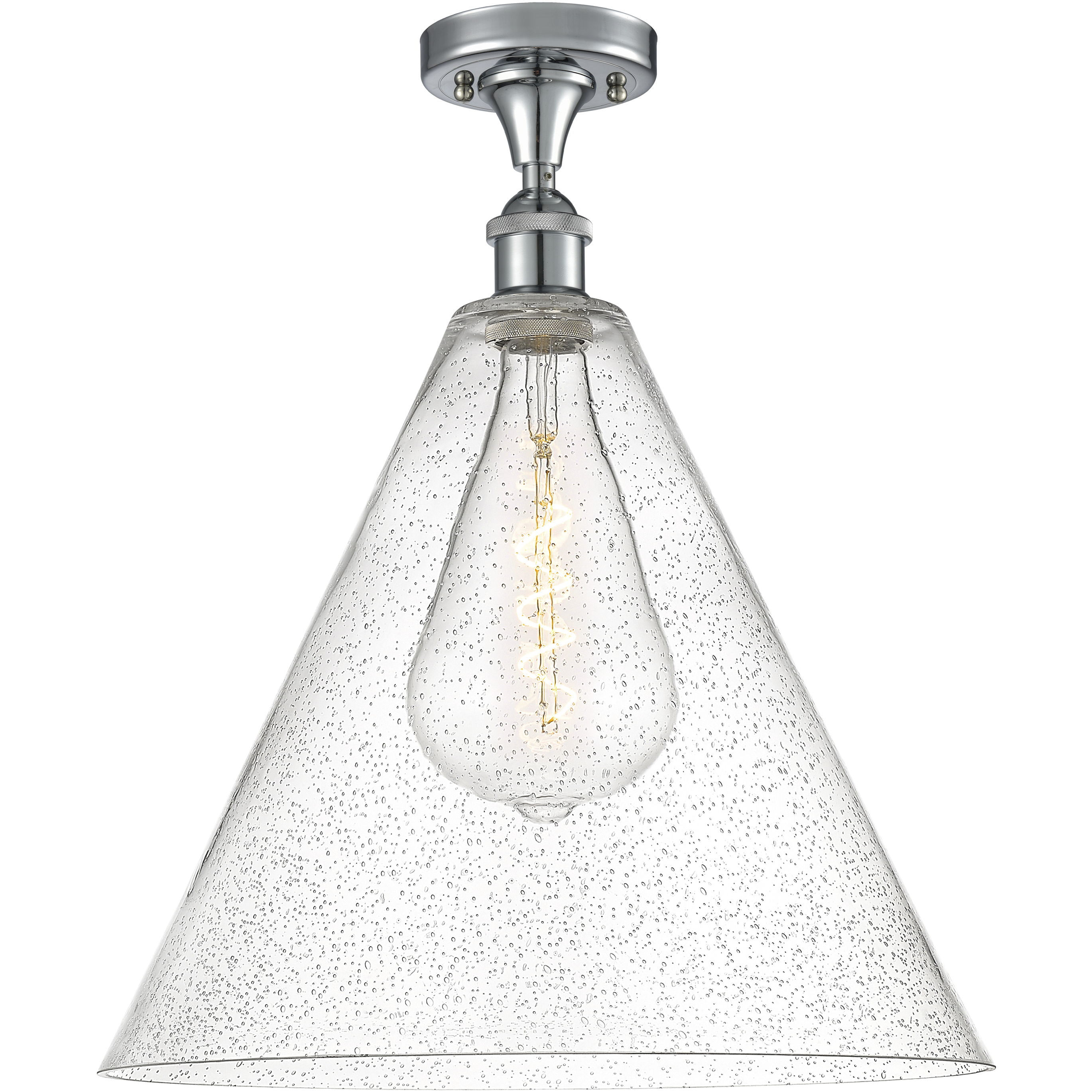 Edison Berkshire 1 Light 16 inch Polished Chrome Semi-Flush Mount Ceiling Light in Seedy Glass