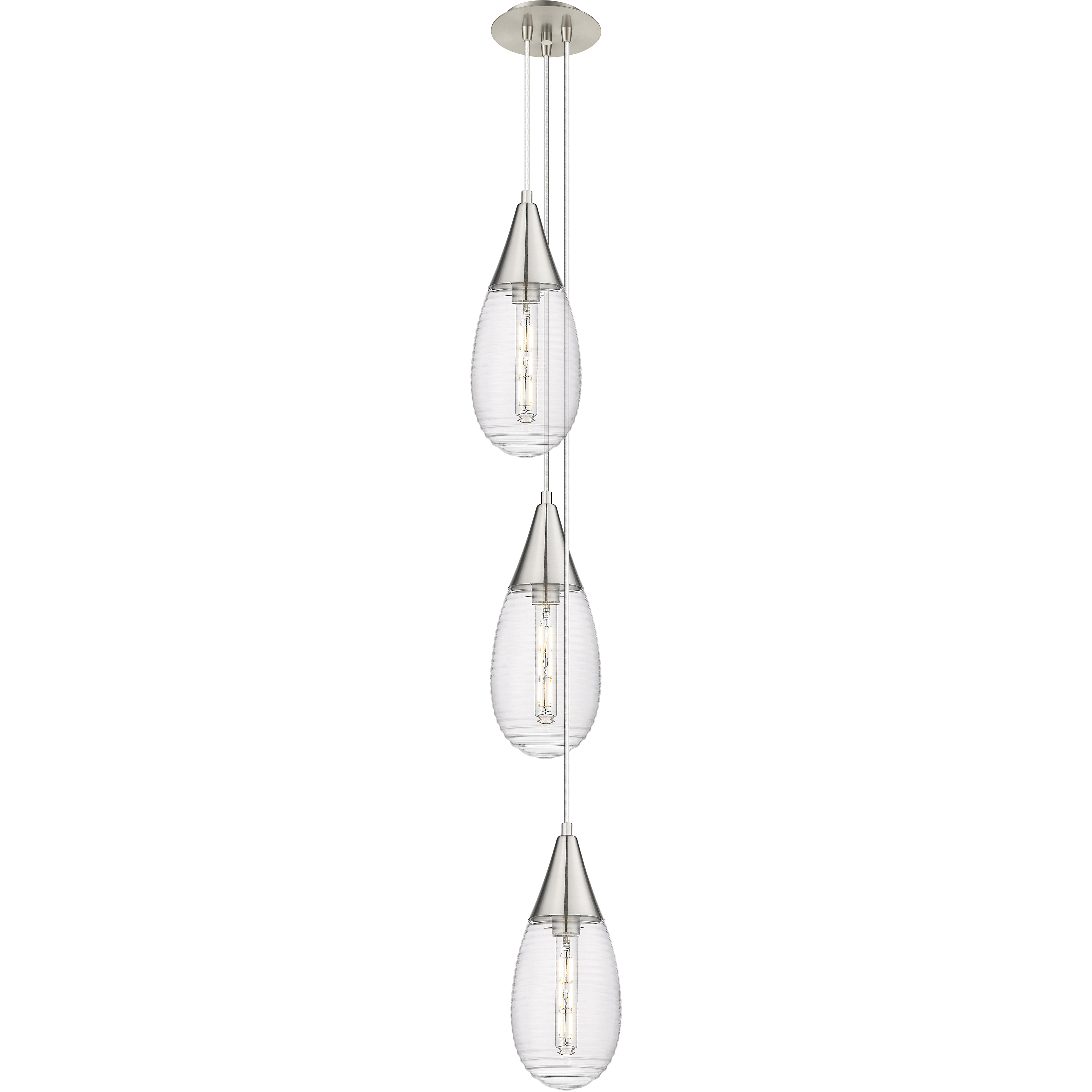Malone 3 Light 8 inch Brushed Satin Nickel Multi Pendant Ceiling Light in Striped Clear Glass