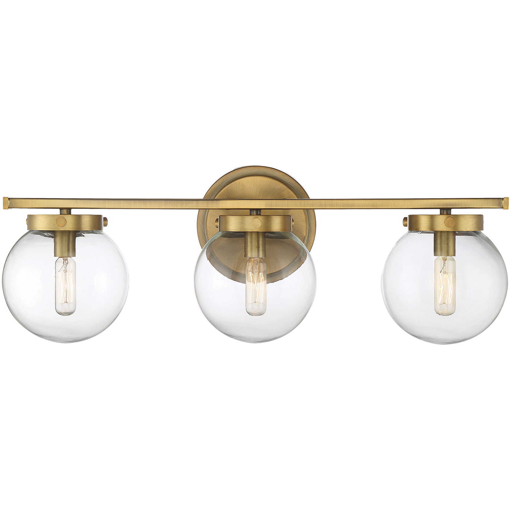 Mid-Century Modern 3 Light 24 inch Natural Brass Bathroom Vanity Light Wall Light