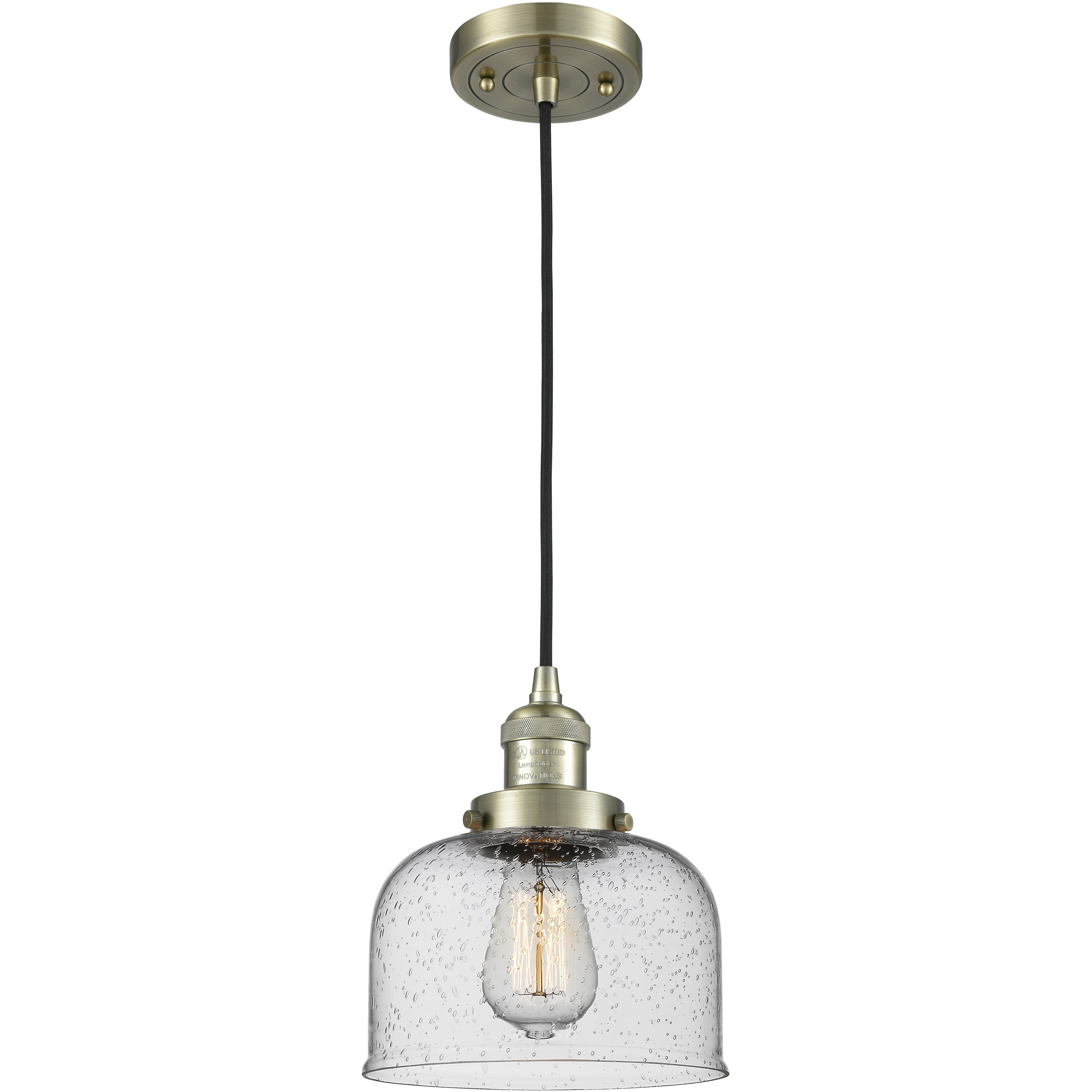 Franklin Restoration Bell LED 8 inch Antique Brass Mini Pendant Ceiling Light in Seedy, Franklin Restoration